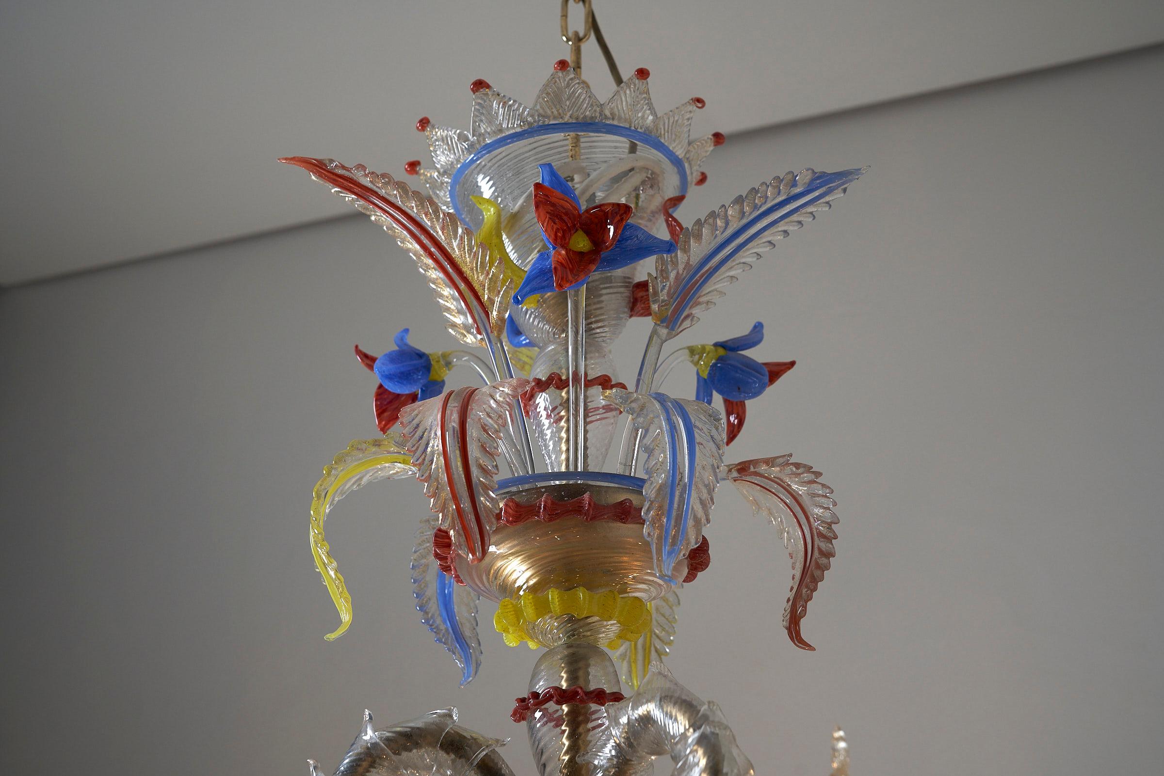 XL Murano Chandelier Multicoloured, Venetian, 15 Arms In Good Condition For Sale In Mortsel, BE