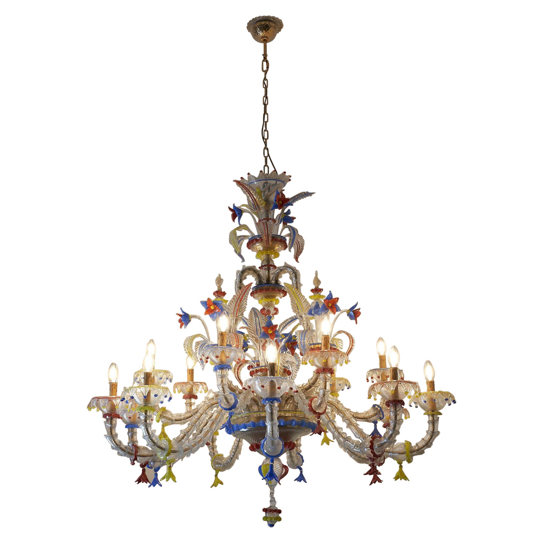 XL Murano Chandelier Multicoloured, Venetian, 15 Arms For Sale