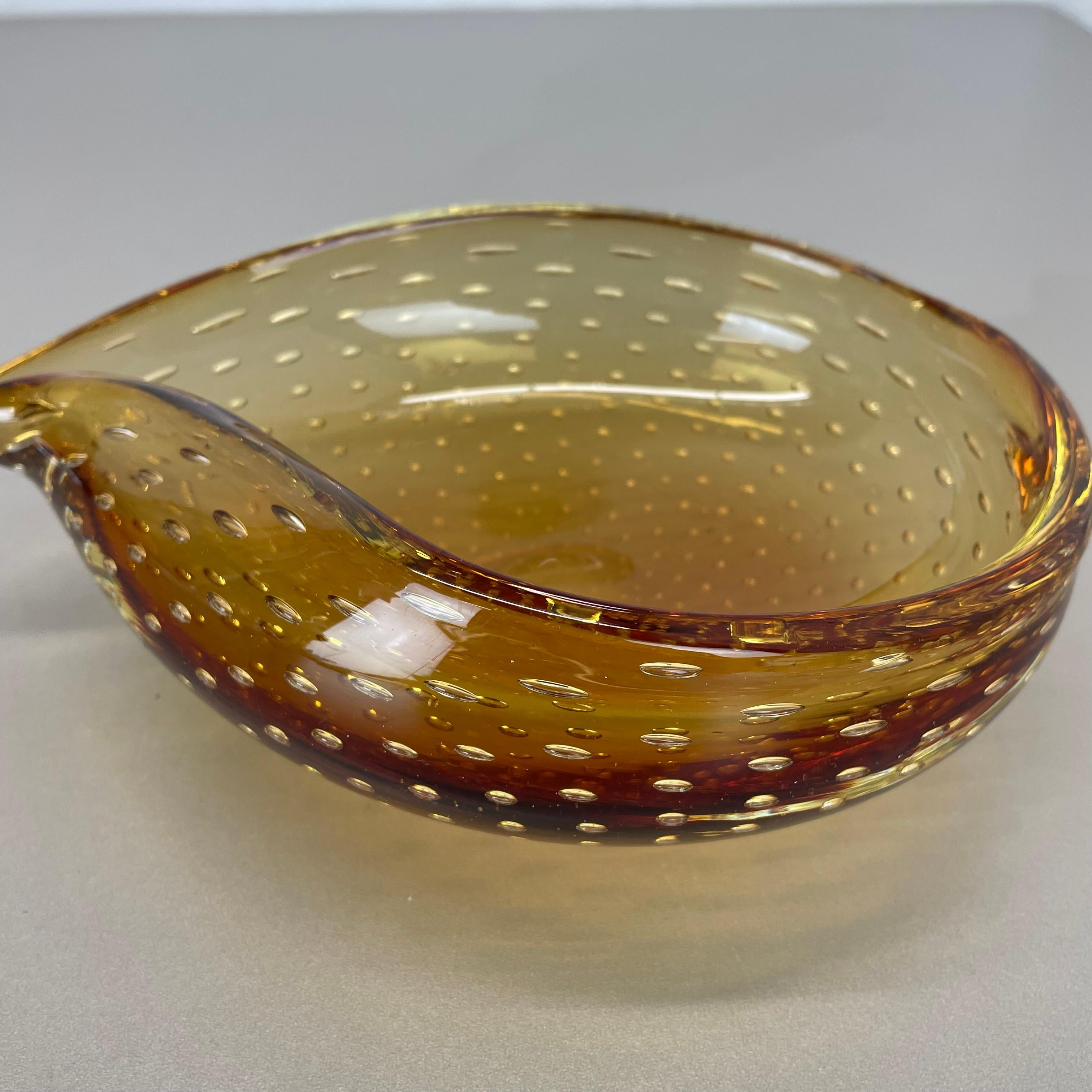 xl  Murano Glass 1.2kg Bullicante yellow Bubble Bowl Element Shell Italy 1970 For Sale 4