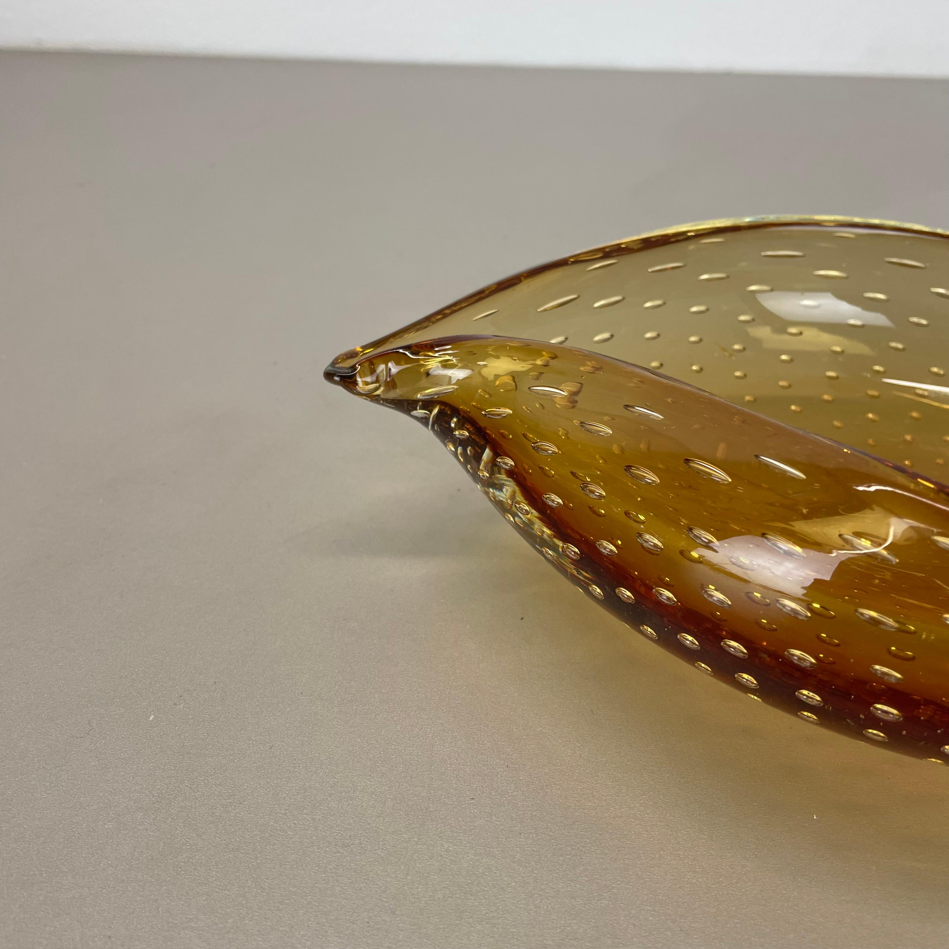xl  Murano Glass 1.2kg Bullicante yellow Bubble Bowl Element Shell Italy 1970 For Sale 5