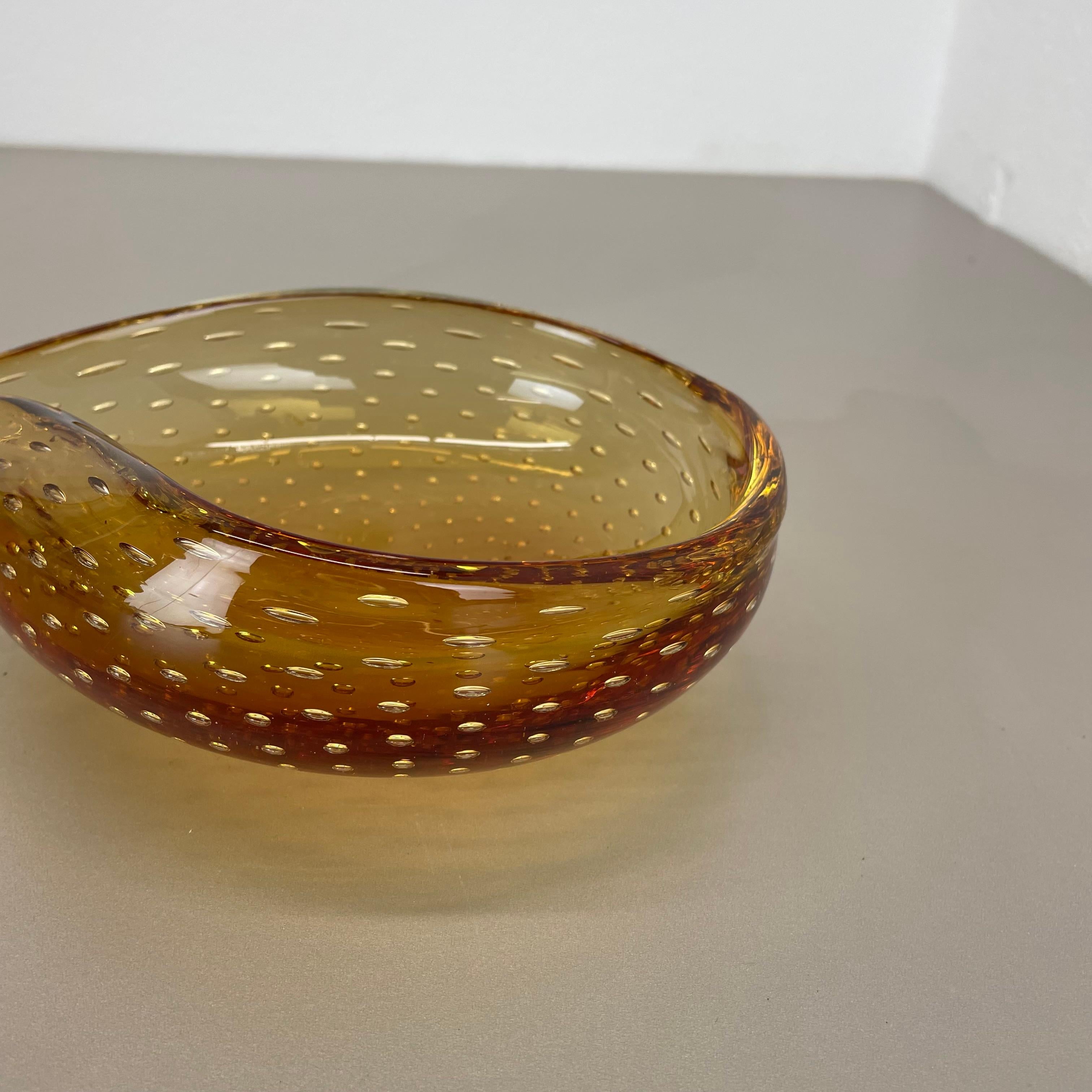 xl  Murano Glass 1.2kg Bullicante yellow Bubble Bowl Element Shell Italy 1970 For Sale 6