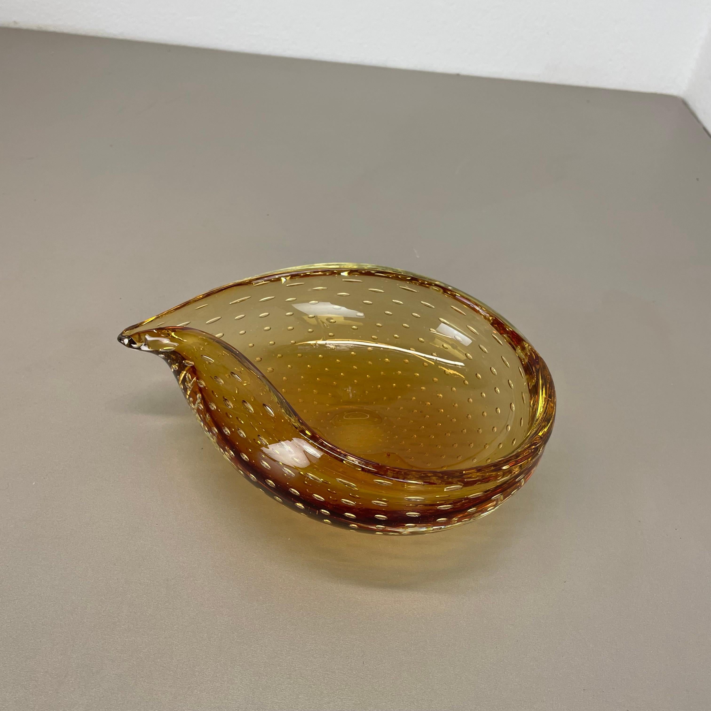 xl  Murano Glass 1.2kg Bullicante yellow Bubble Bowl Element Shell Italy 1970 For Sale 7