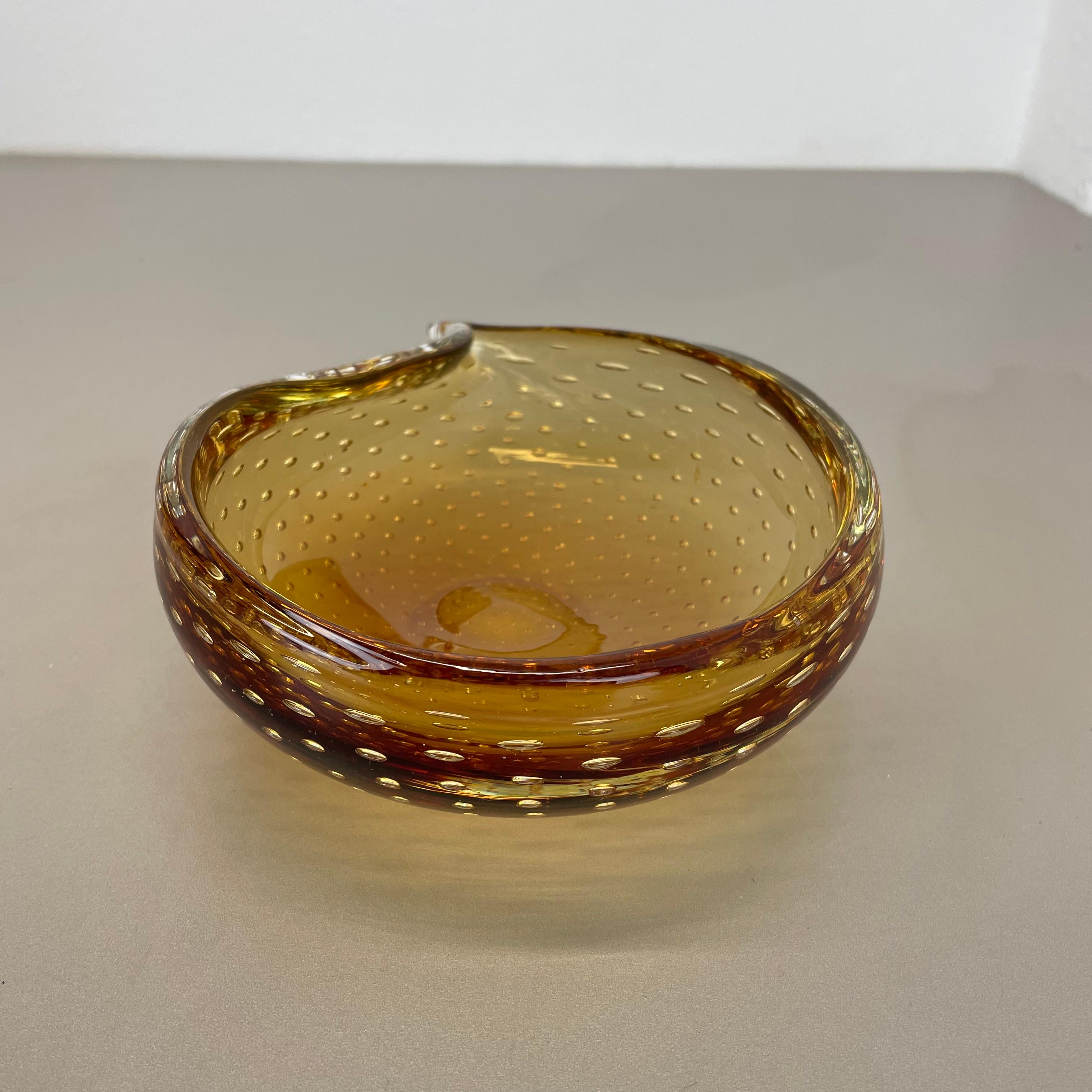xl  Murano Glass 1.2kg Bullicante yellow Bubble Bowl Element Shell Italy 1970 For Sale 8