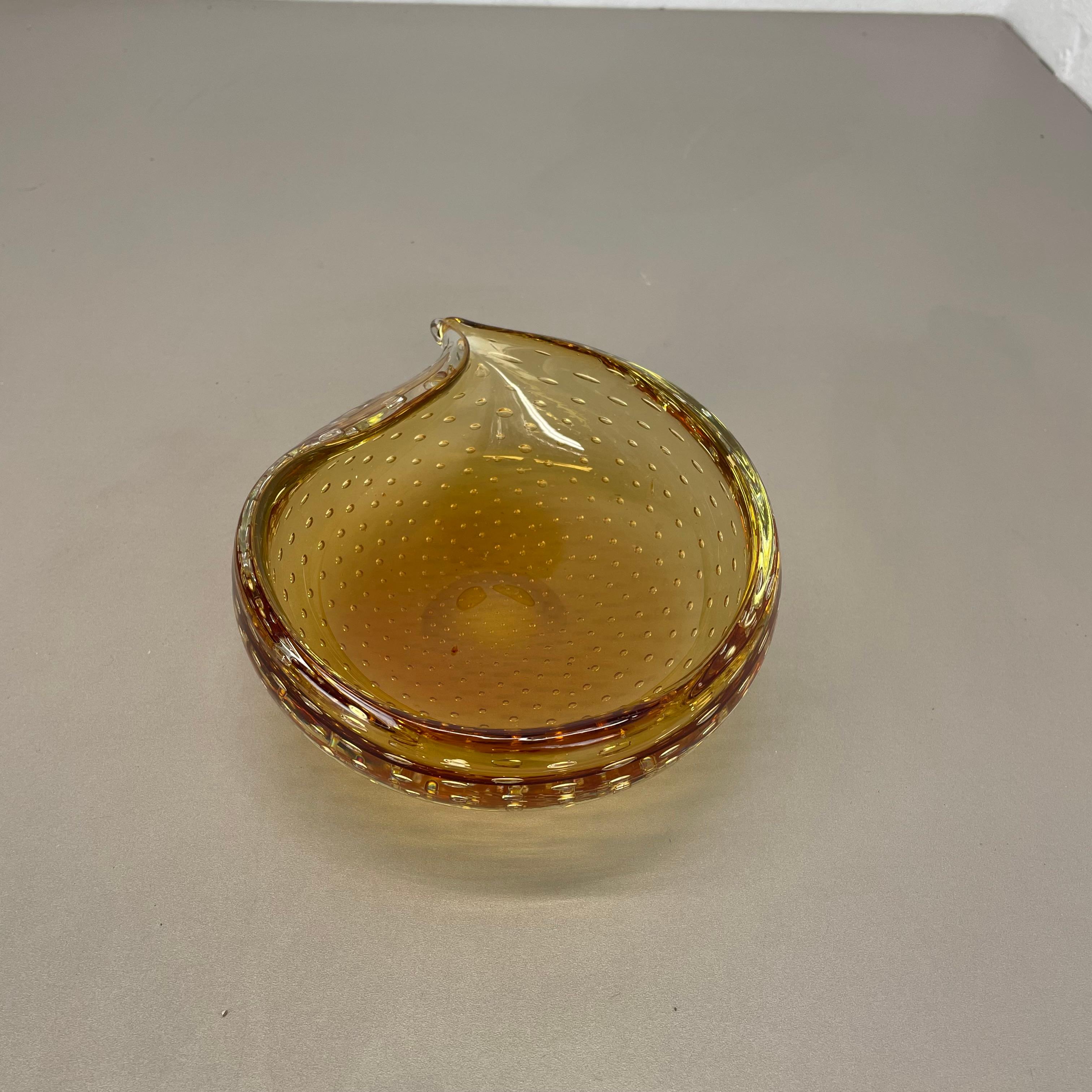xl  Murano Glass 1.2kg Bullicante yellow Bubble Bowl Element Shell Italy 1970 For Sale 9
