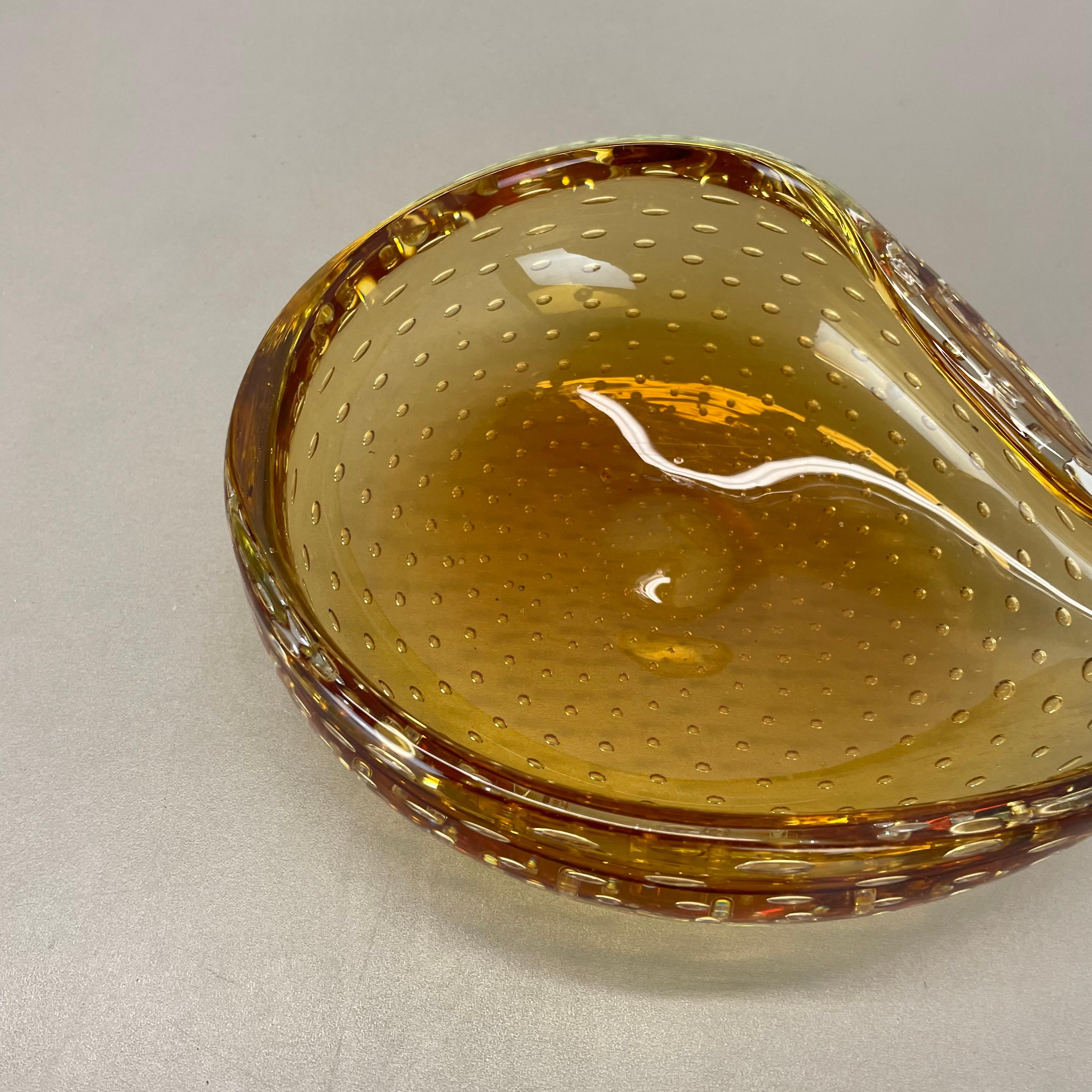 xl  Murano Glass 1.2kg Bullicante yellow Bubble Bowl Element Shell Italy 1970 For Sale 10