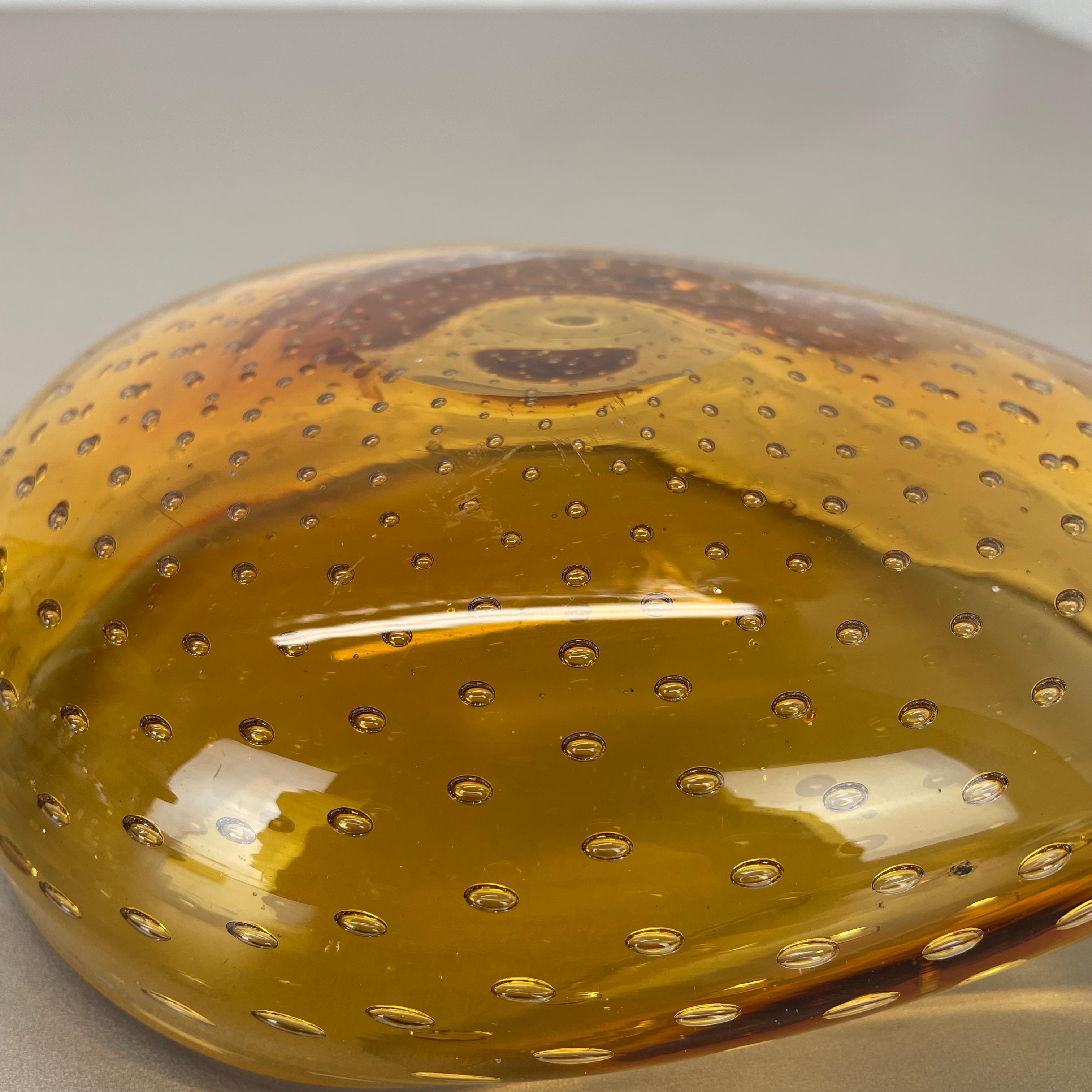 xl  Murano Glass 1.2kg Bullicante yellow Bubble Bowl Element Shell Italy 1970 For Sale 13
