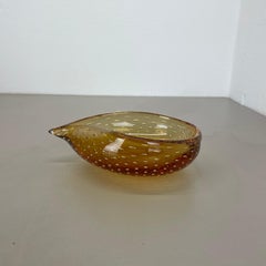 xl  Murano Glass 1.2kg Bullicante yellow Bubble Bowl Element Shell Italy 1970