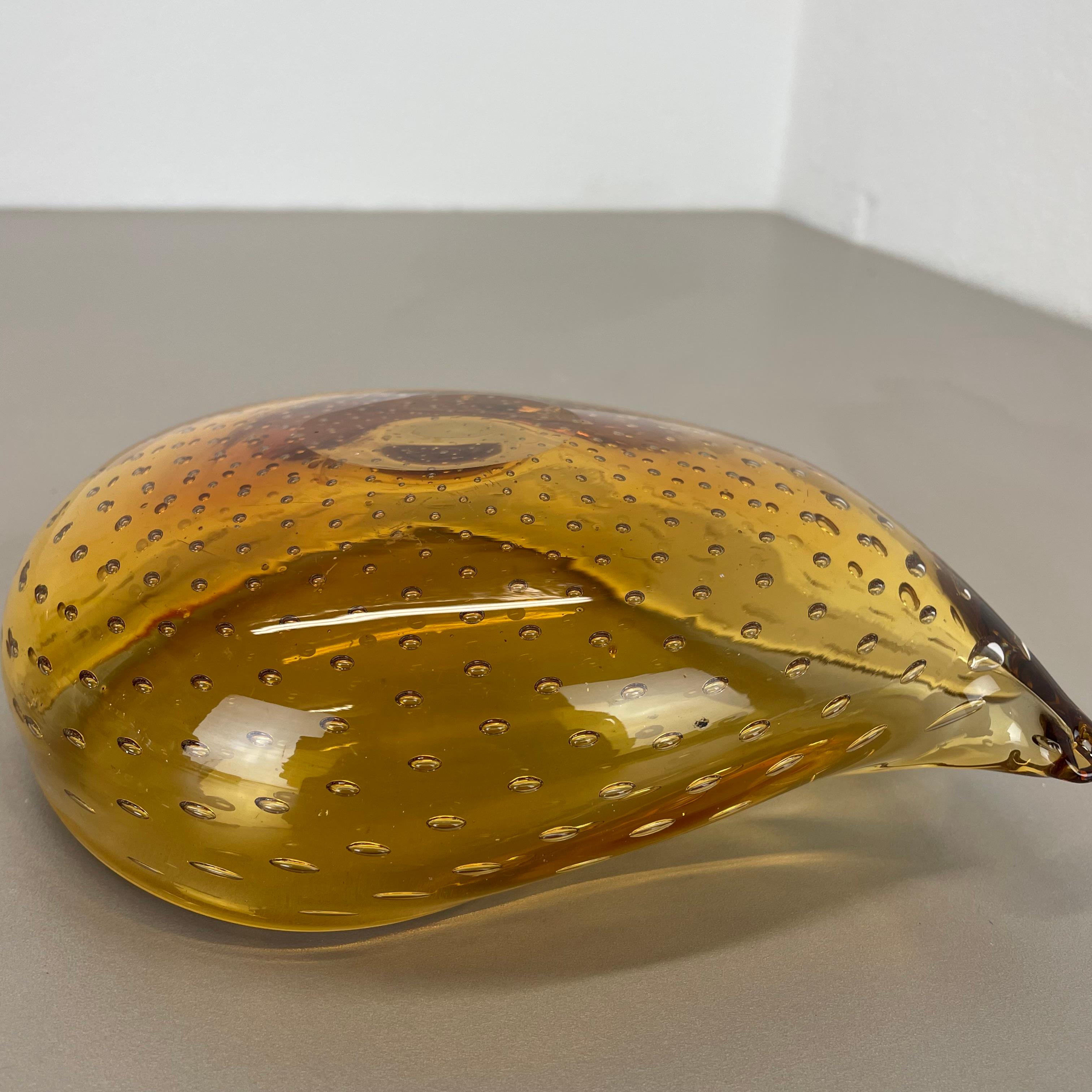 xl  Murano Glass 1.2kg Bullicante yellow Bubble Bowl Element Shell Italy 1970 For Sale 14