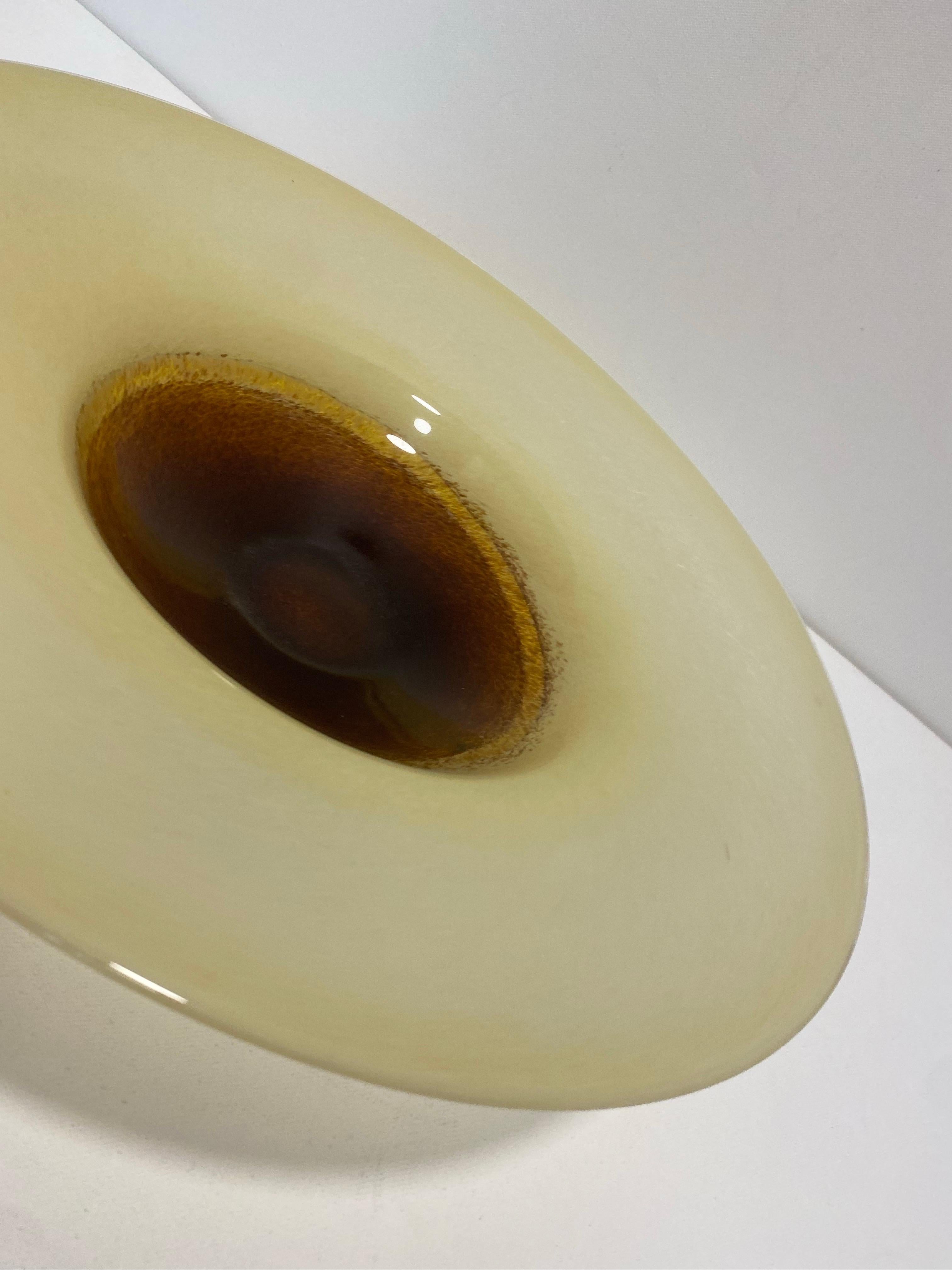 XL Murano Glass Round Fruit Bowl Table Plate Yellow Brown Italian Vintage 1970s en vente 7