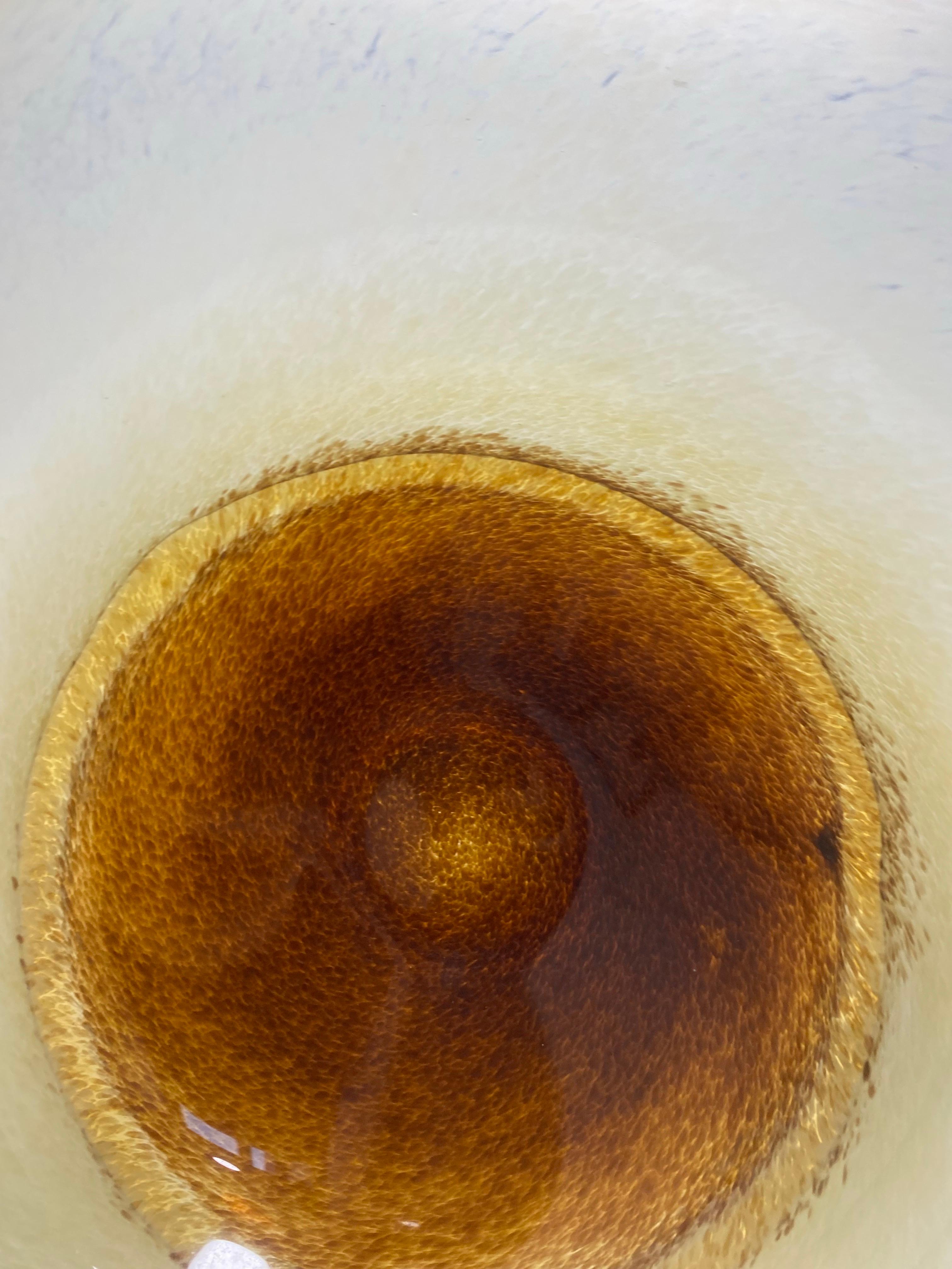 XL Murano Glass Round Fruit Bowl Table Plate Yellow Brown Italian Vintage 1970s en vente 9