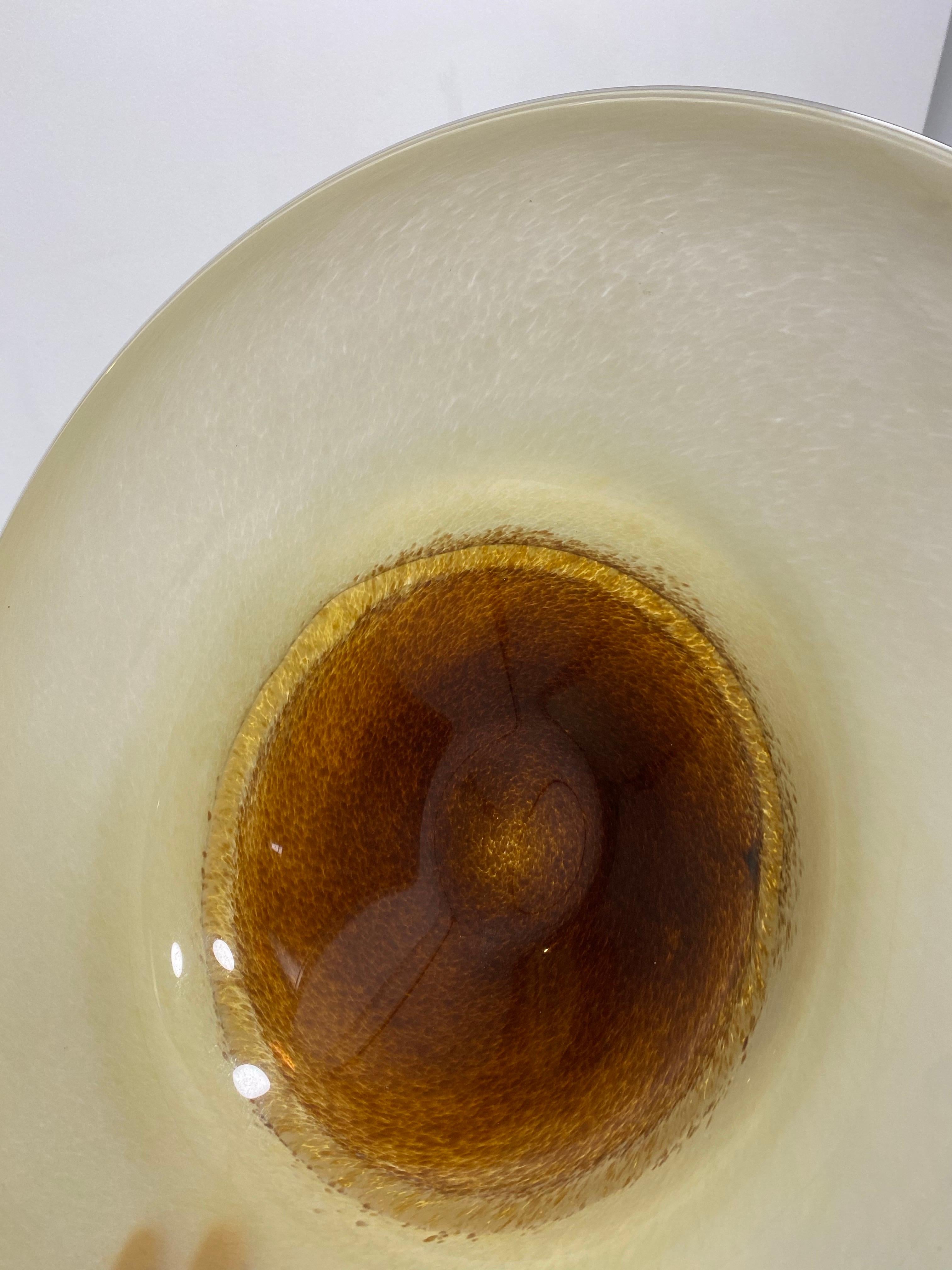 XL Murano Glass Round Fruit Bowl Table Plate Yellow Brown Italian Vintage 1970s en vente 10
