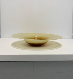 XL Murano Glass Round Fruit Bowl Table Plate Yellow Brown Italian Vintage 1970s
