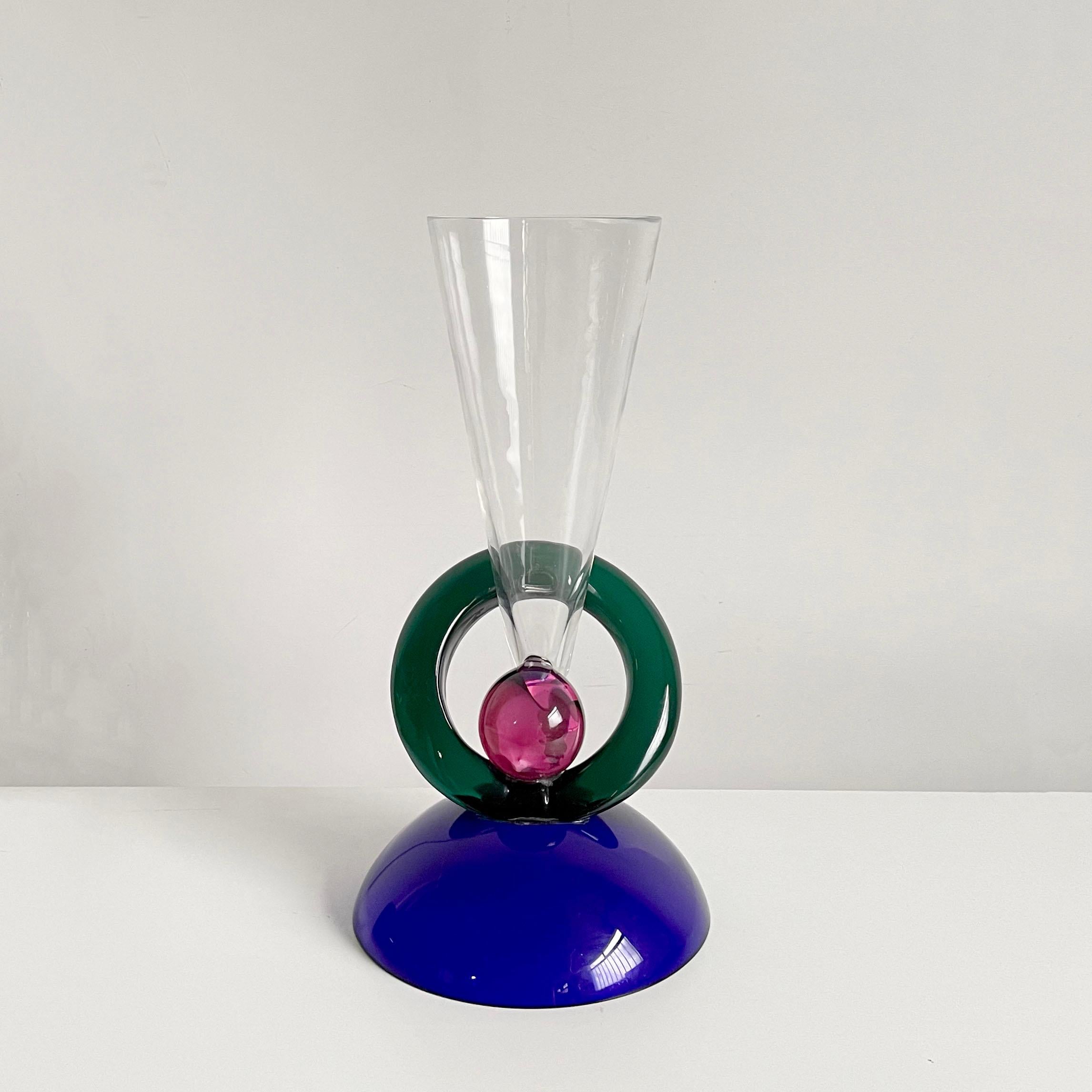 XL Murano Glass Vase, Memphis Design in Style of Ettore Sottsass, Italy, 1980s For Sale 3