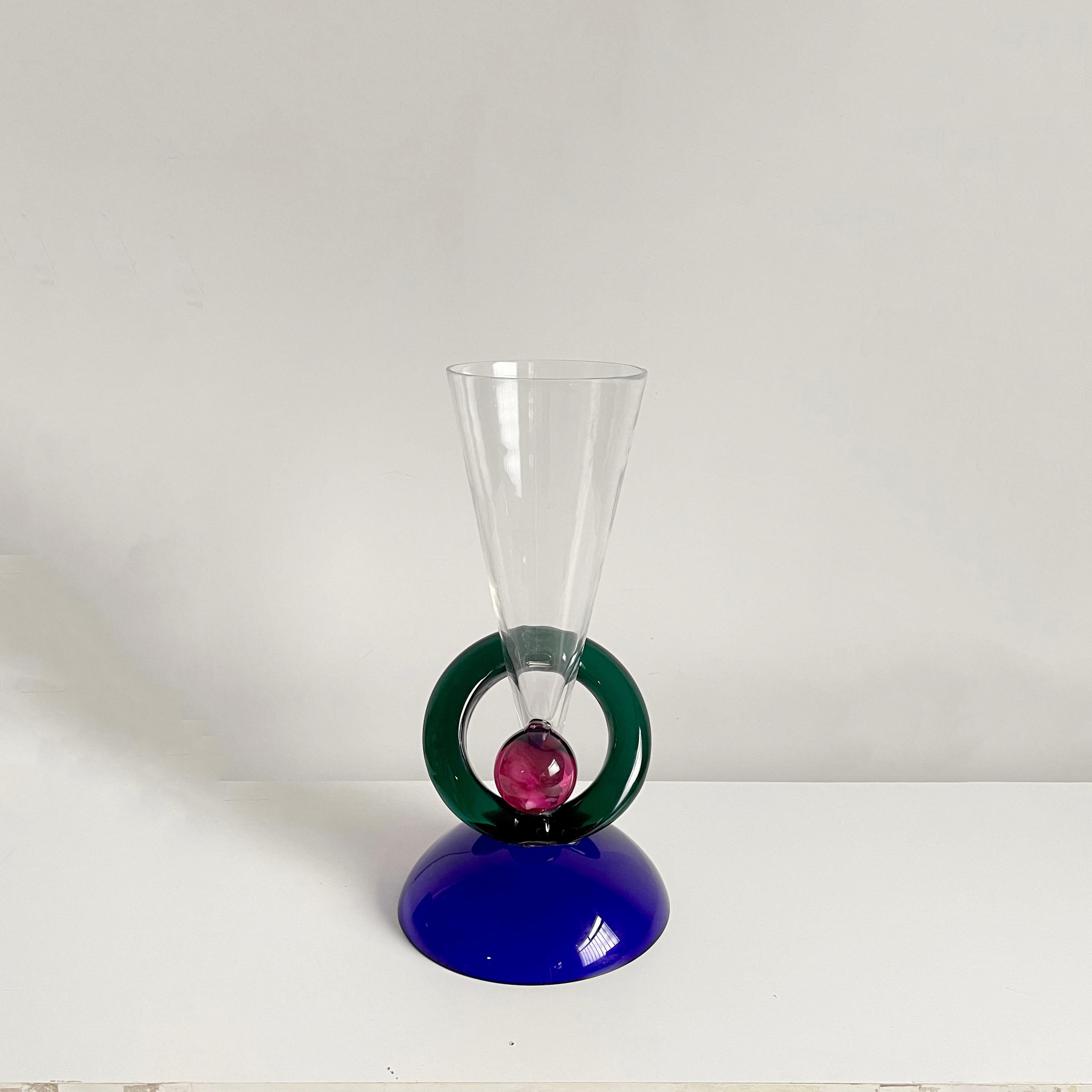 Post-Modern XL Murano Glass Vase, Memphis Design in Style of Ettore Sottsass, Italy, 1980s For Sale