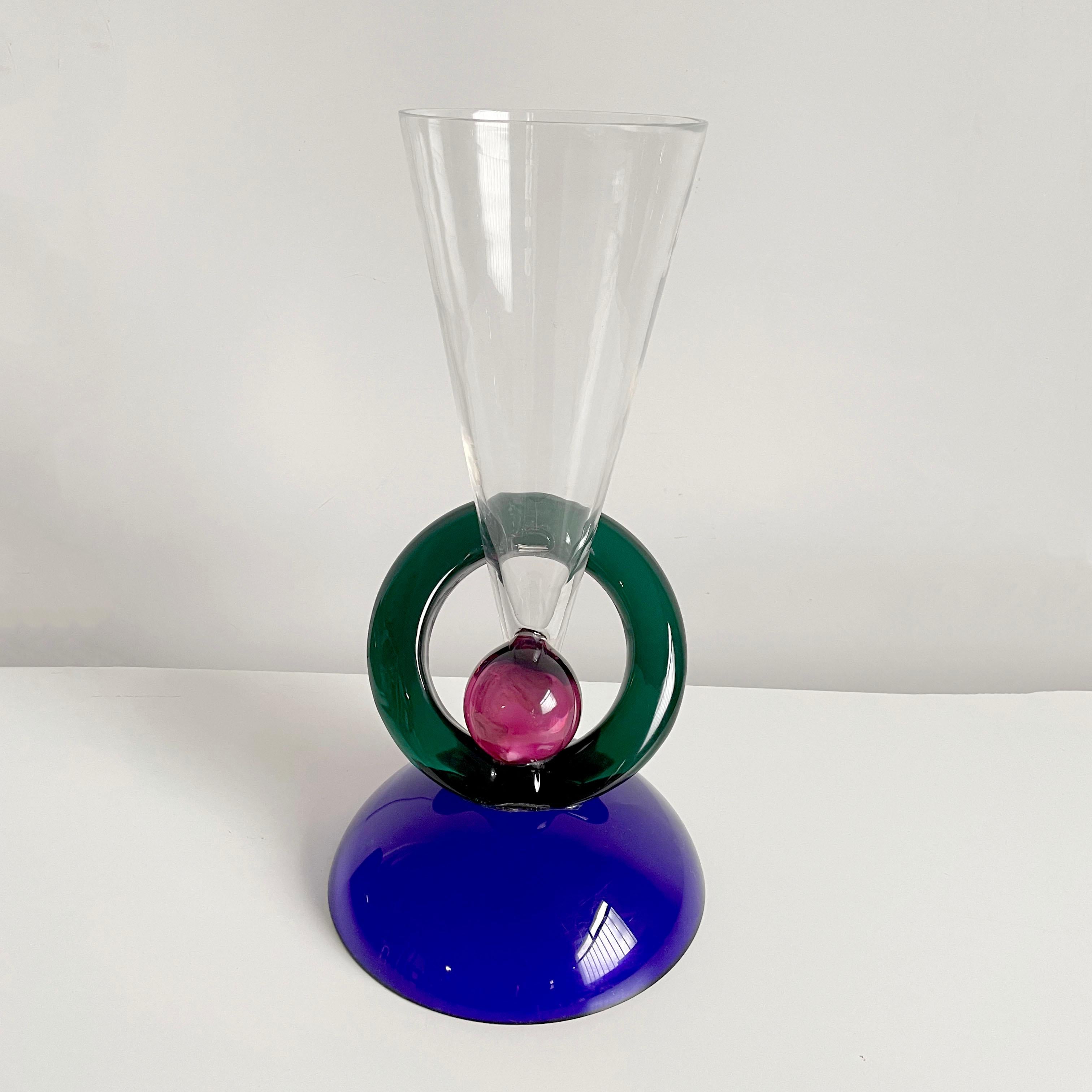 Italian XL Murano Glass Vase, Memphis Design in Style of Ettore Sottsass, Italy, 1980s For Sale