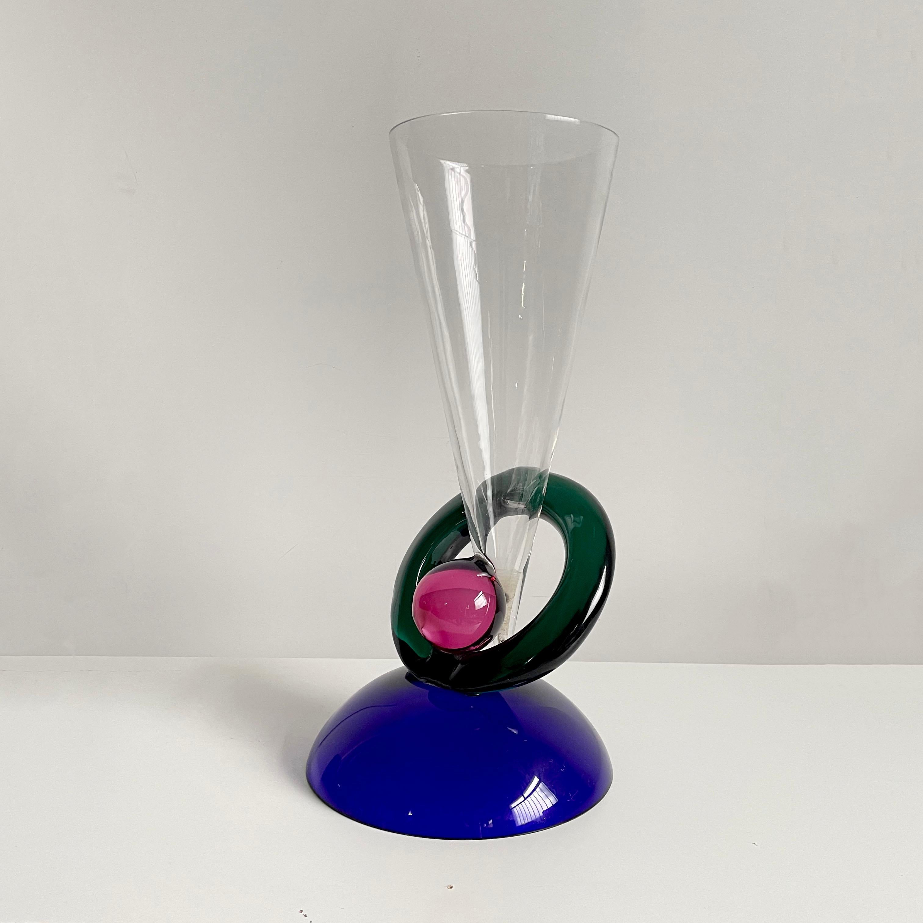 XL Murano Glass Vase, Memphis Design in Style of Ettore Sottsass, Italy, 1980s In Good Condition For Sale In Zagreb, HR