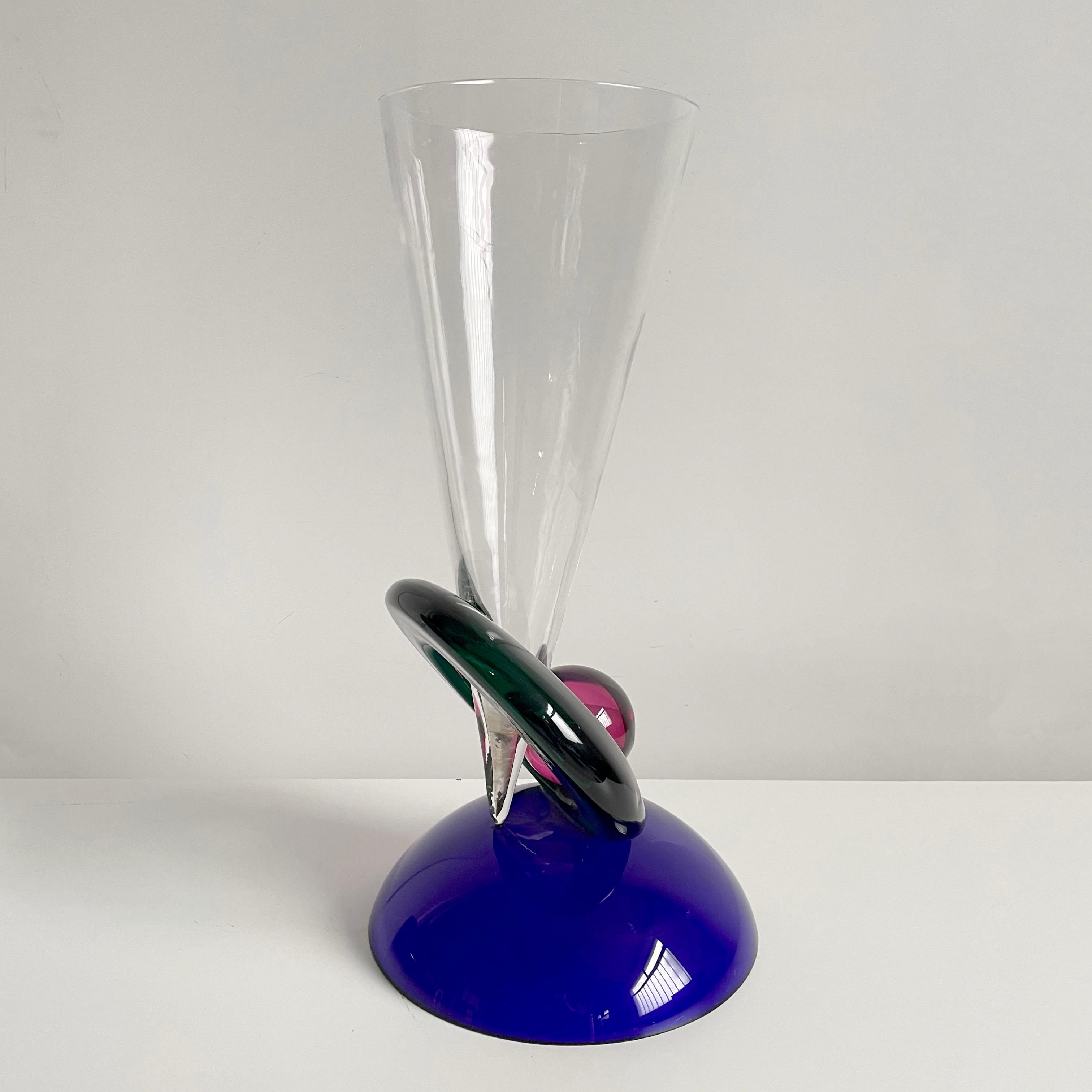 Late 20th Century XL Murano Glass Vase, Memphis Design in Style of Ettore Sottsass, Italy, 1980s For Sale