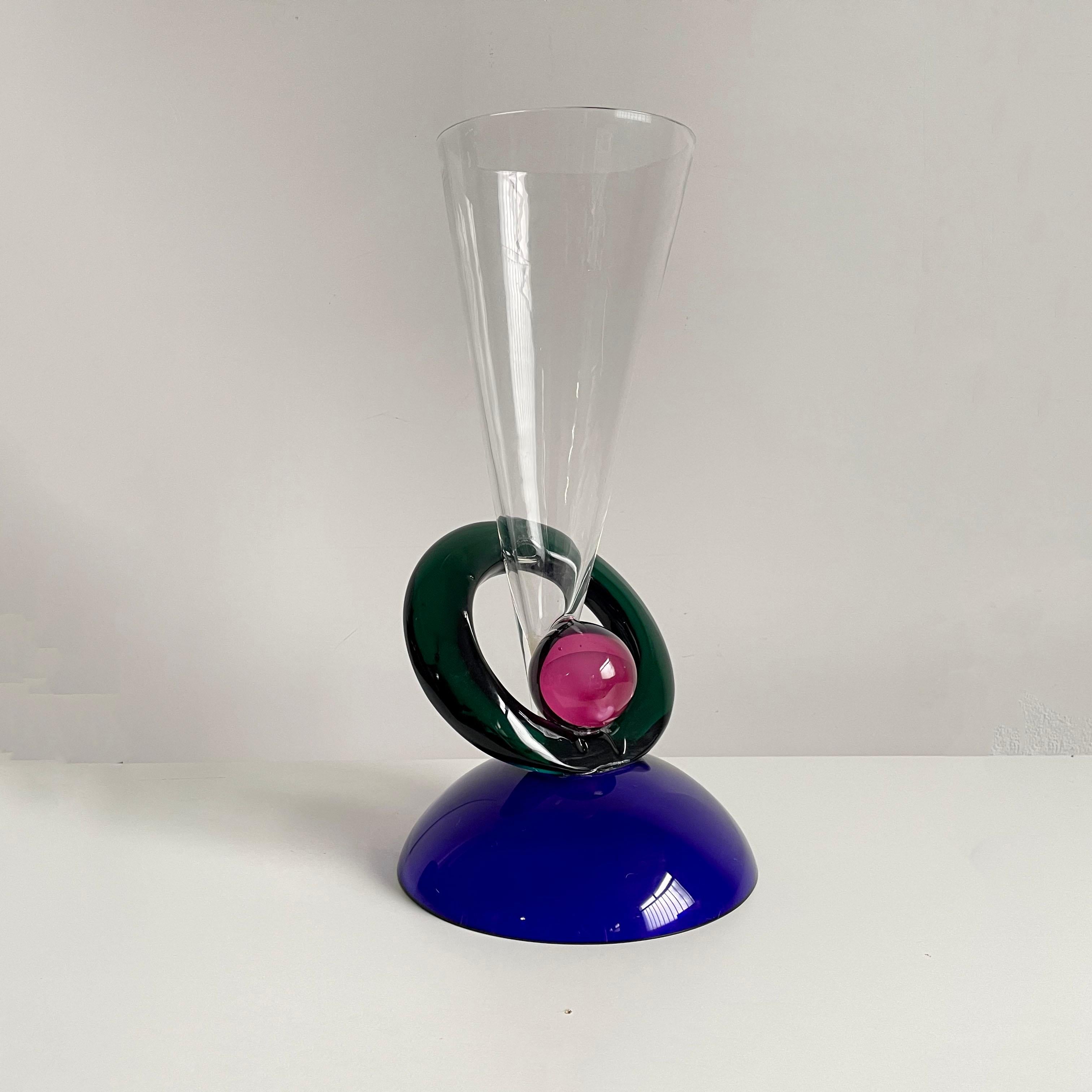 Vase en verre de Murano XL, design Memphis dans le style d'Ettore Sottsass, Italie, années 1980 en vente 1