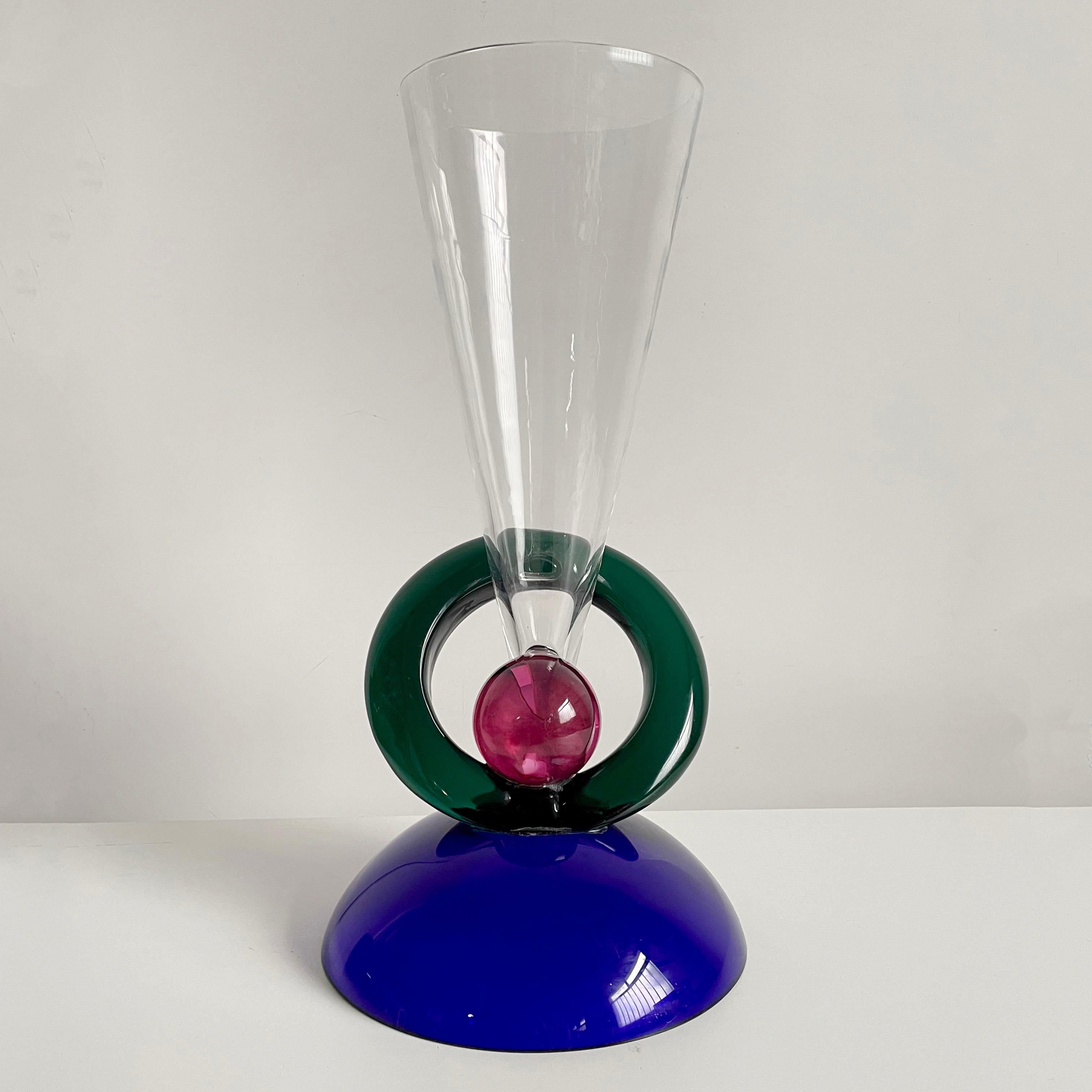 Vase en verre de Murano XL, design Memphis dans le style d'Ettore Sottsass, Italie, années 1980 en vente 2