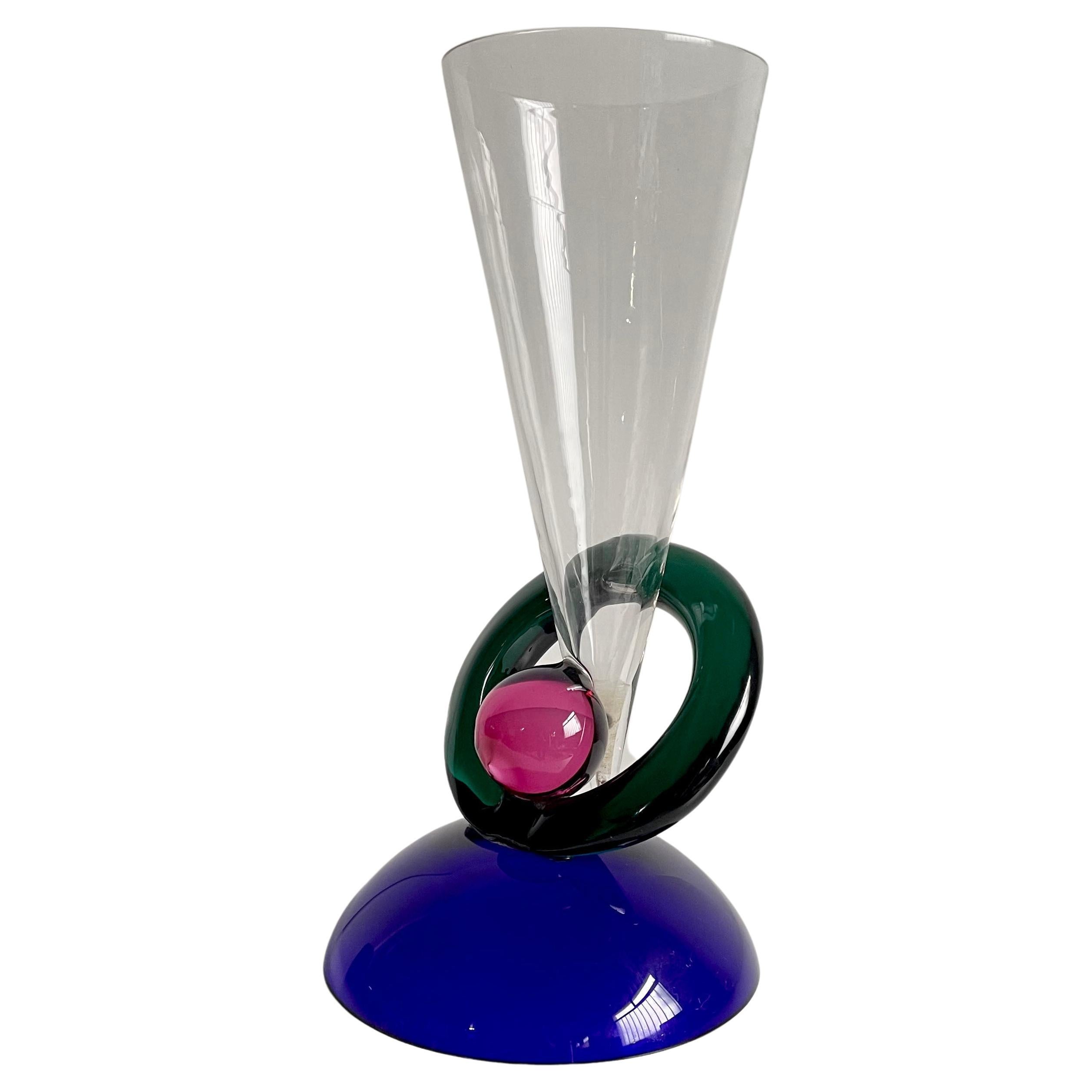 Vase en verre de Murano XL, design Memphis dans le style d'Ettore Sottsass, Italie, années 1980