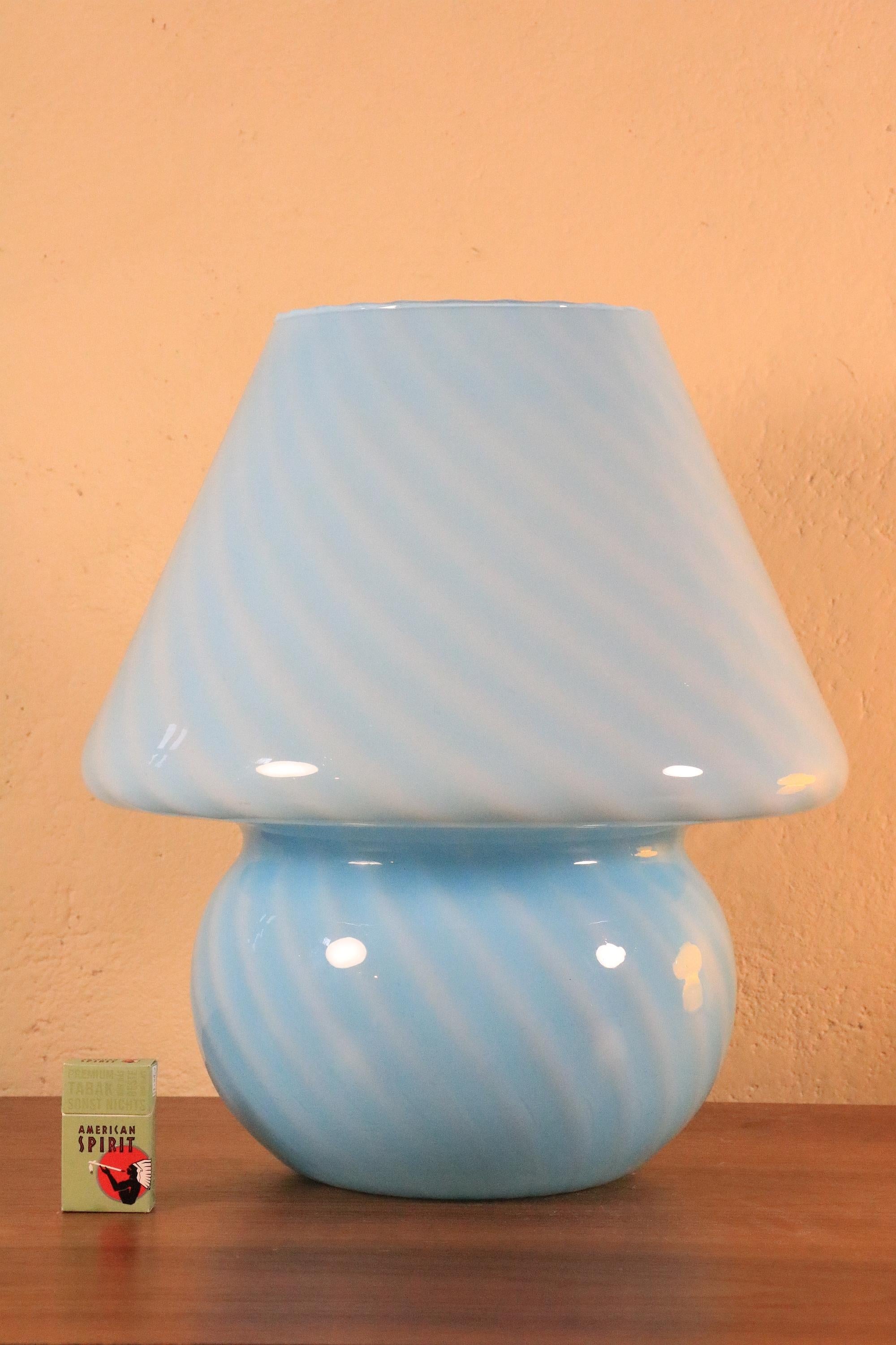 Italian XL Mushroom Table Lamp, Blue Murano Glass, Italy, 1970s For Sale