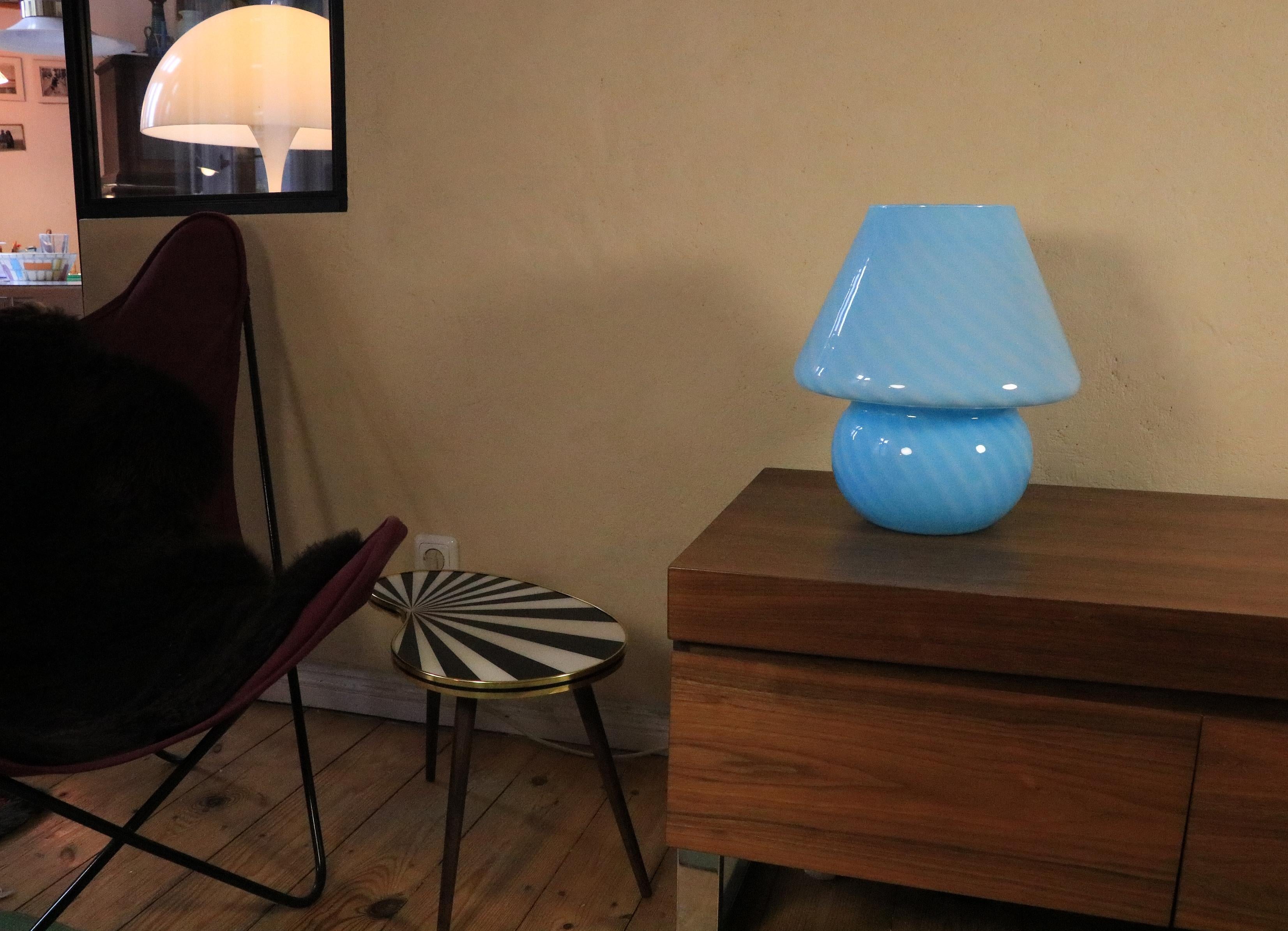 Late 20th Century XL Mushroom Table Lamp, Blue Murano Glass, Italy, 1970s For Sale