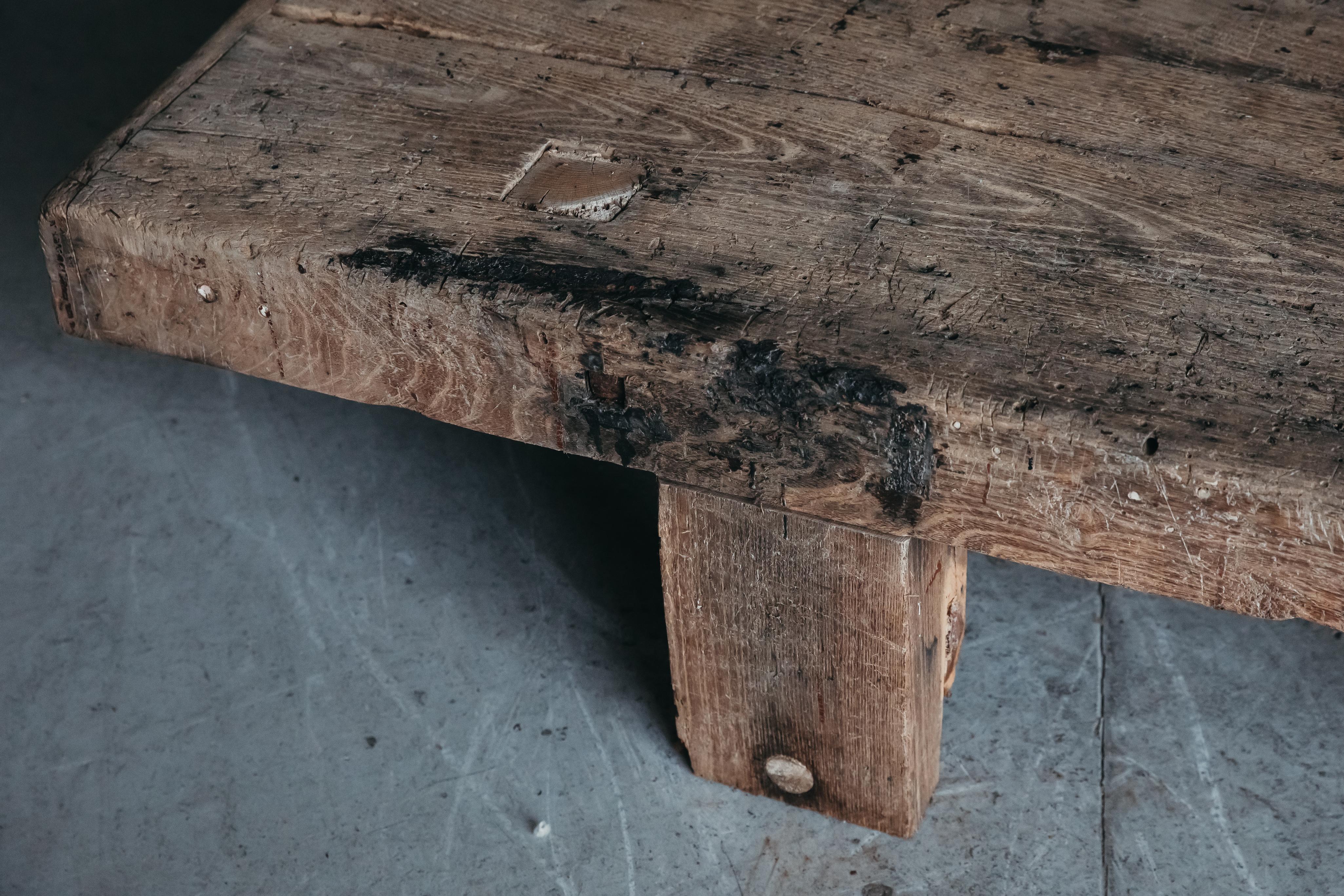 Mid-20th Century XL Oak Workbench Coffee Table from France, circa 1940