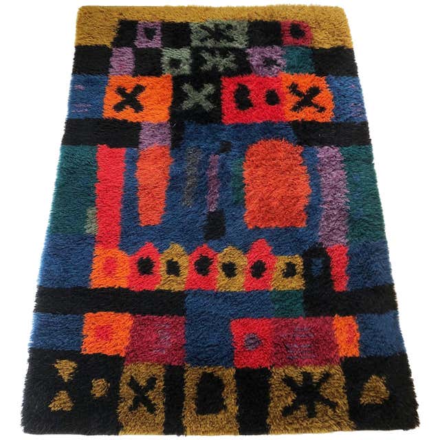 Extra Large Original Scandinavian Rya Rug by Arne Lindaas for Sellgren ...