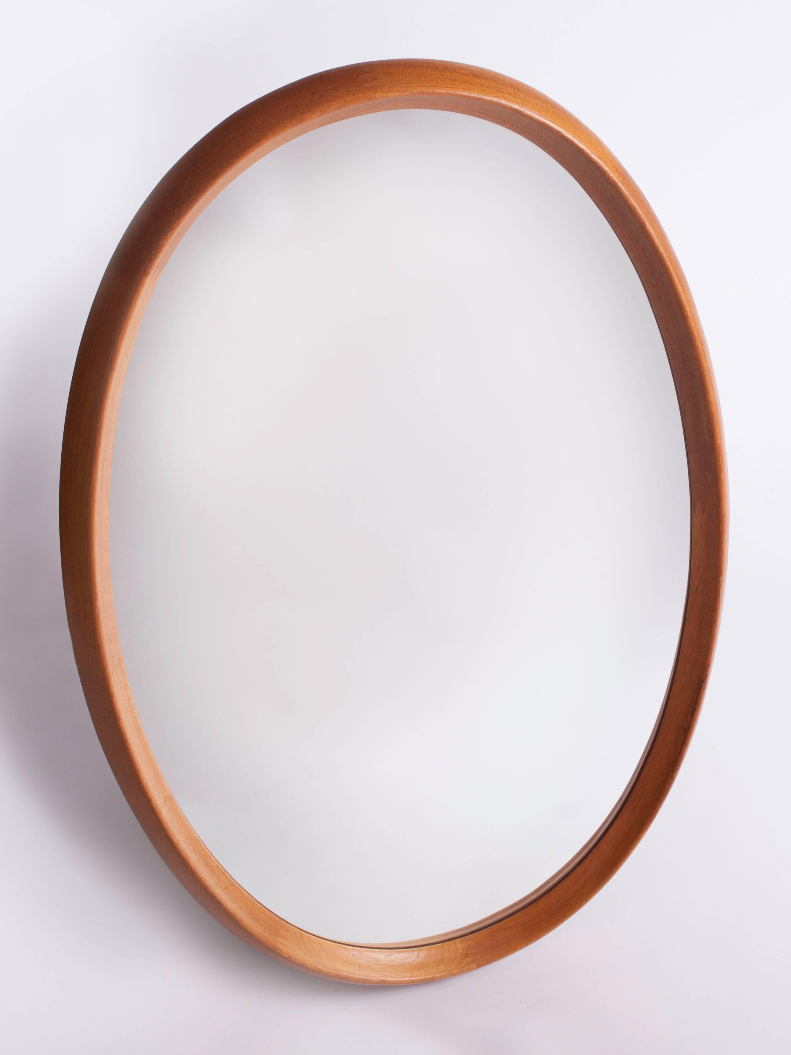 Mid-Century Modern XL Oval Danish Modern Mirror in Two-Tone Teak by Pedersen & Hansen, 1960's