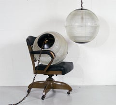 Extra Large Midcentury Parisian Glass Globe Ball Pendant Lights, Holophane, Pair