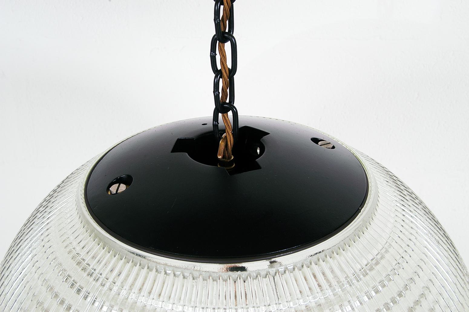 Mid-20th Century Extra Large Midcentury Parisian Glass Globe Ball Pendant Lights, Holophane, Pair