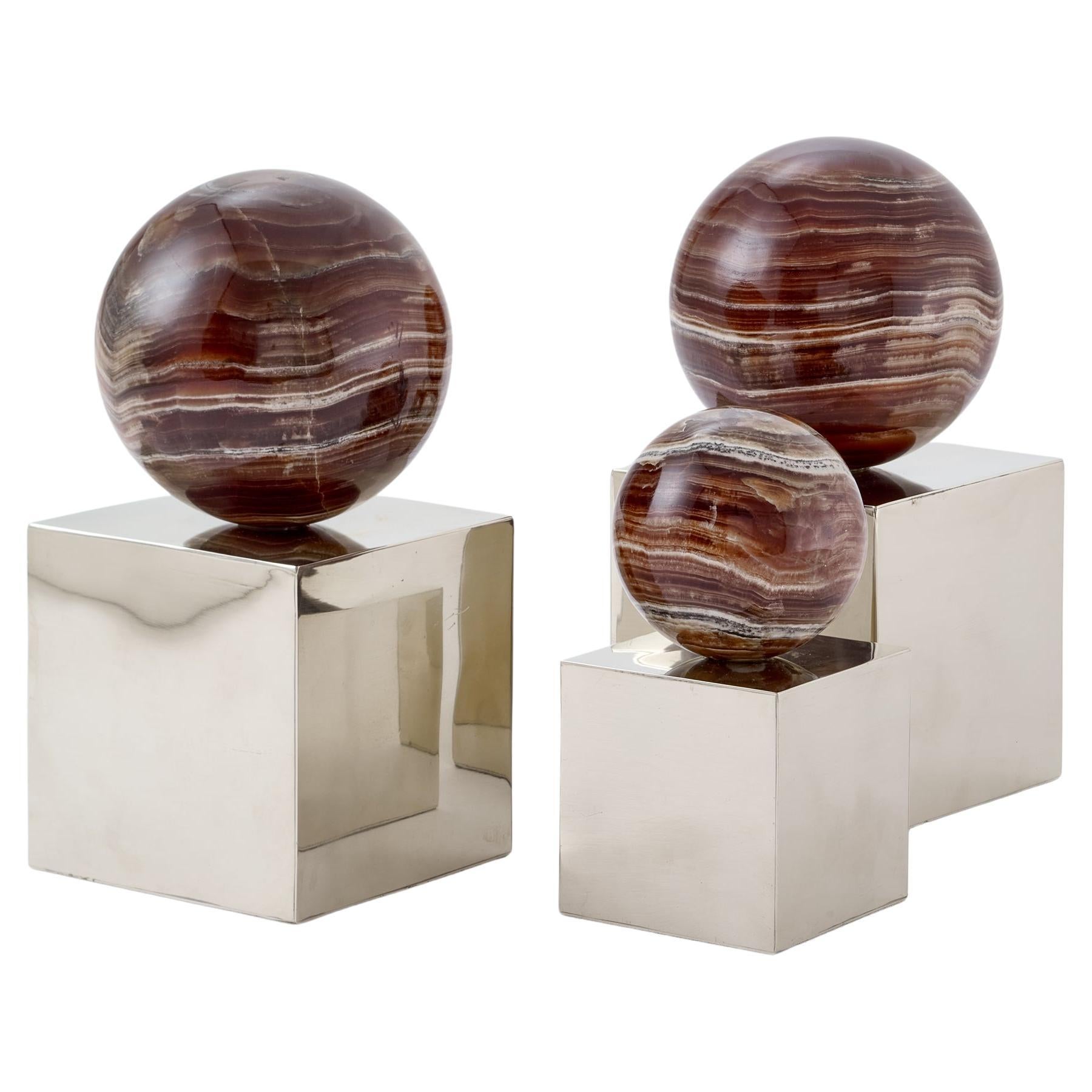 Modern XL Pair Bookends Salta, Onix Stone & Silver Alpaca For Sale