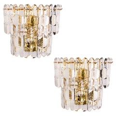 XL-Paar von J.T. Palazzo'' Wandleuchten aus vergoldetem Messing und Glas