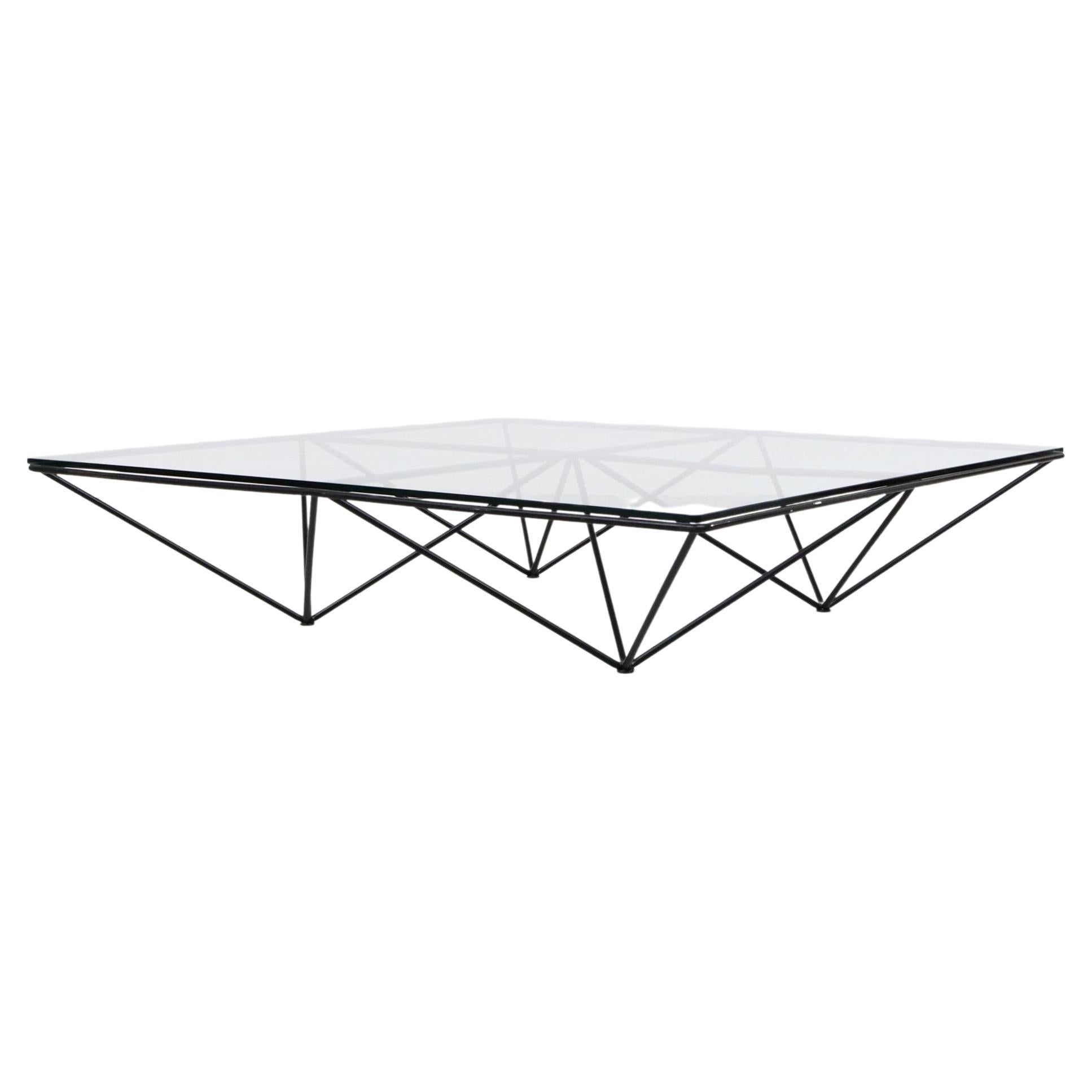 Coffee Table Square Metal White or Black with Glass plane 