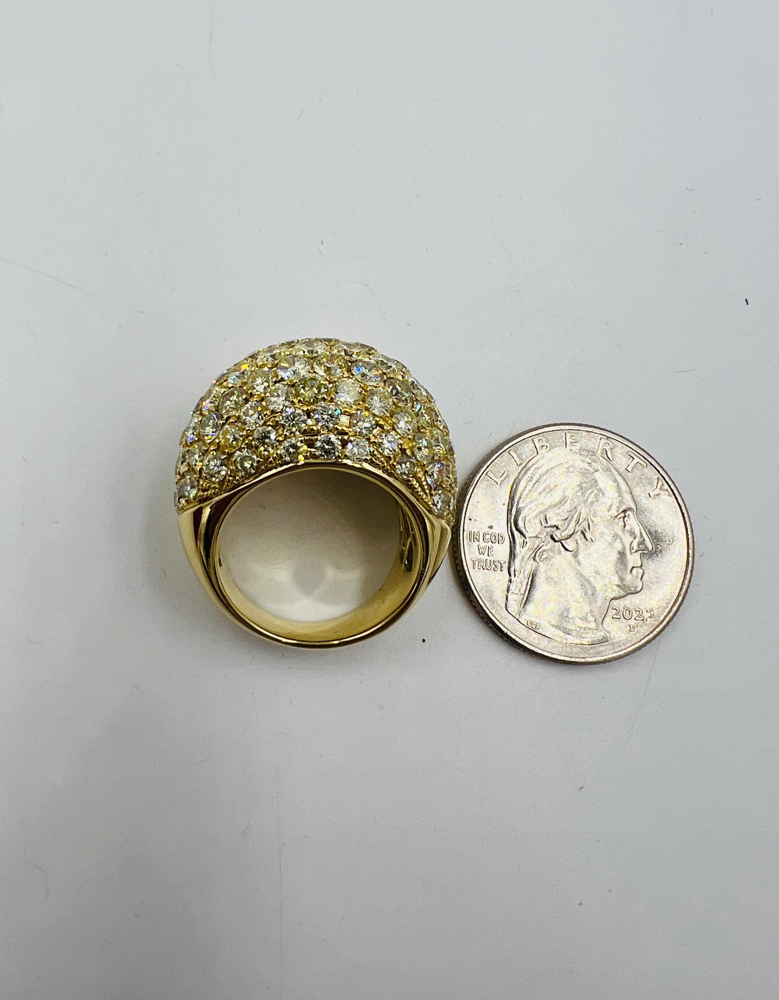 XL Pave Diamond 18k Yellow Gold Dome Ring For Sale 4