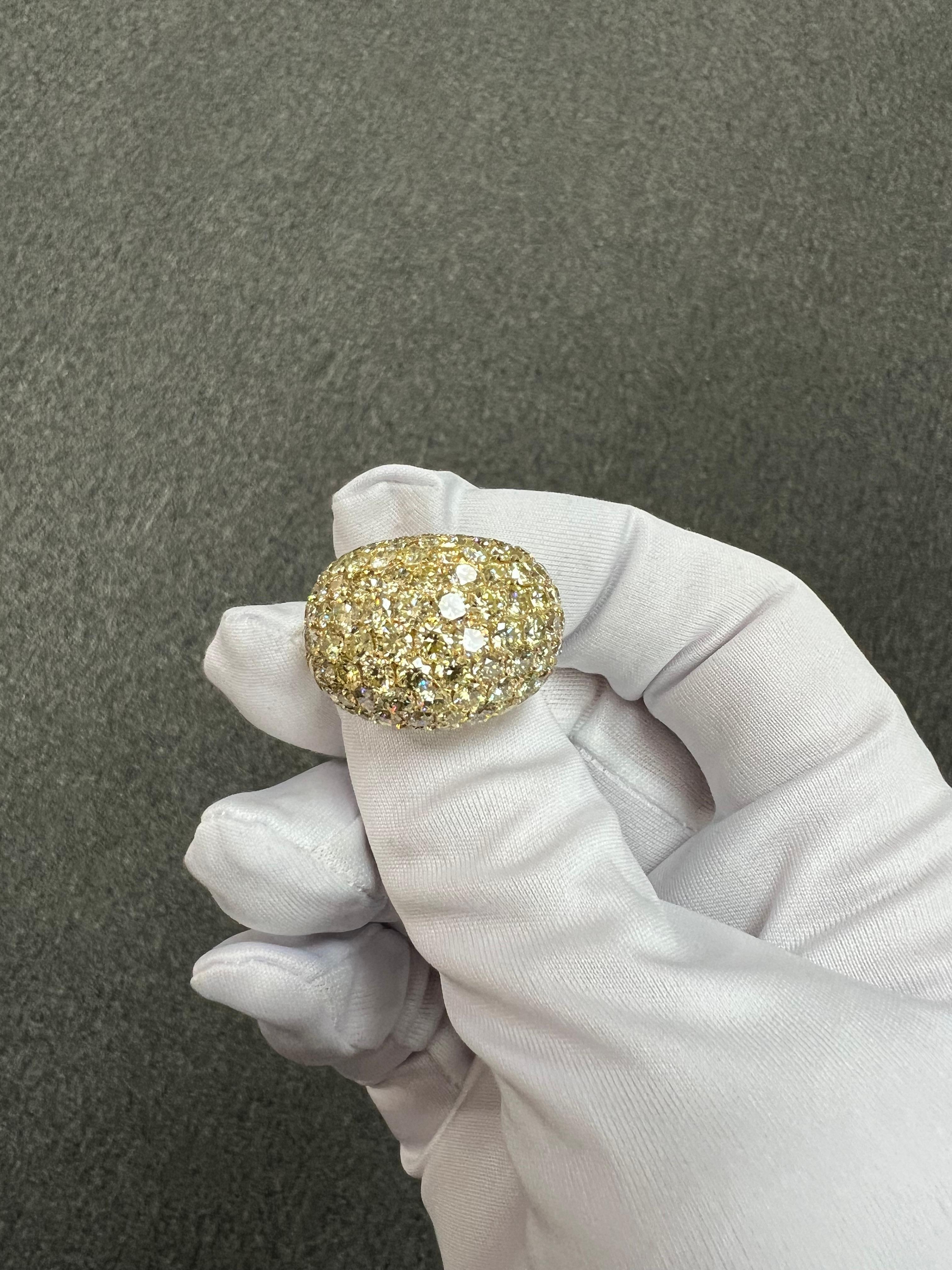 XL Pave Diamond 18k Yellow Gold Dome Ring For Sale 6