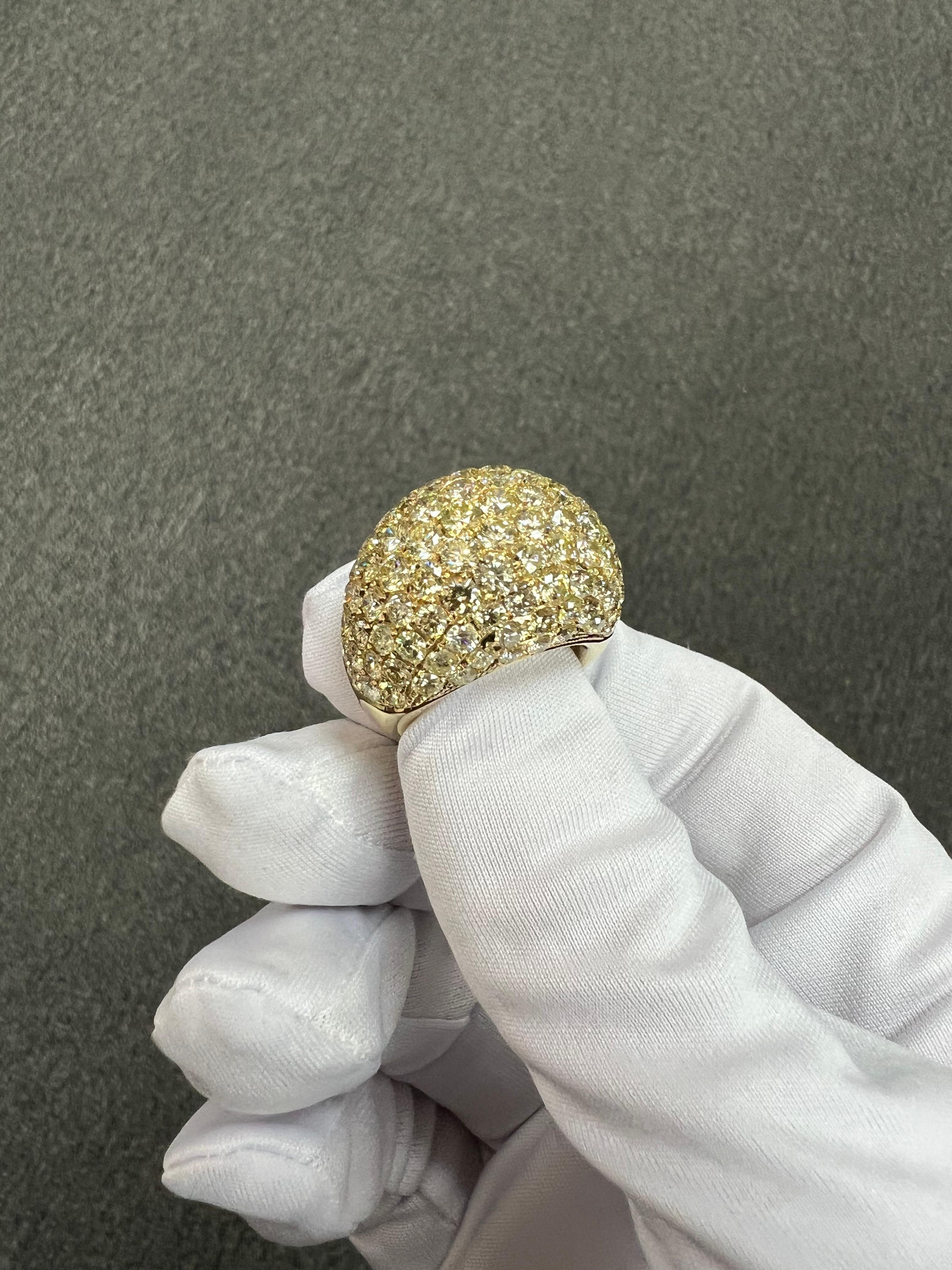 XL Pave Diamond 18k Yellow Gold Dome Ring For Sale 7