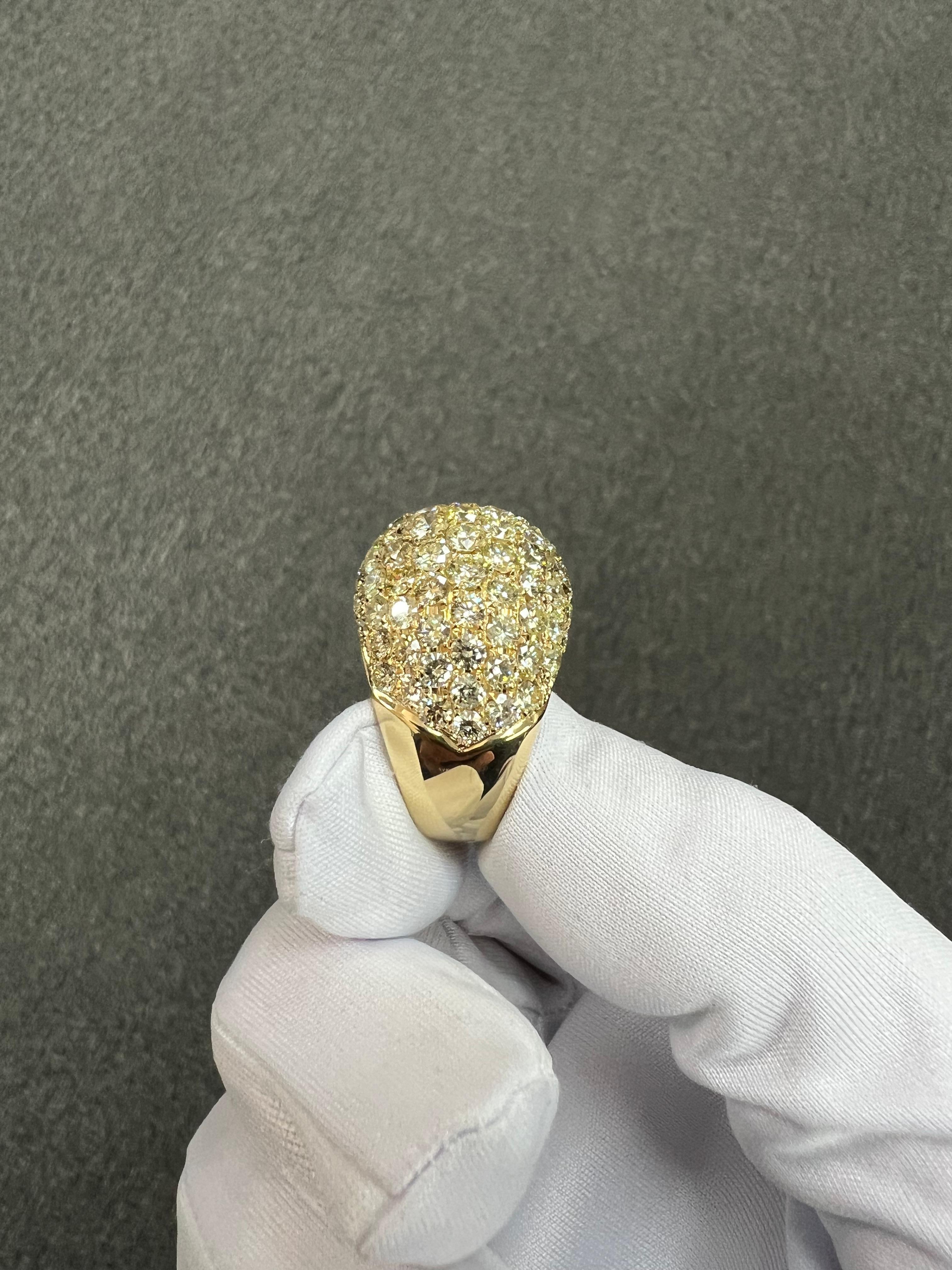 XL Pave Diamond 18k Yellow Gold Dome Ring For Sale 8