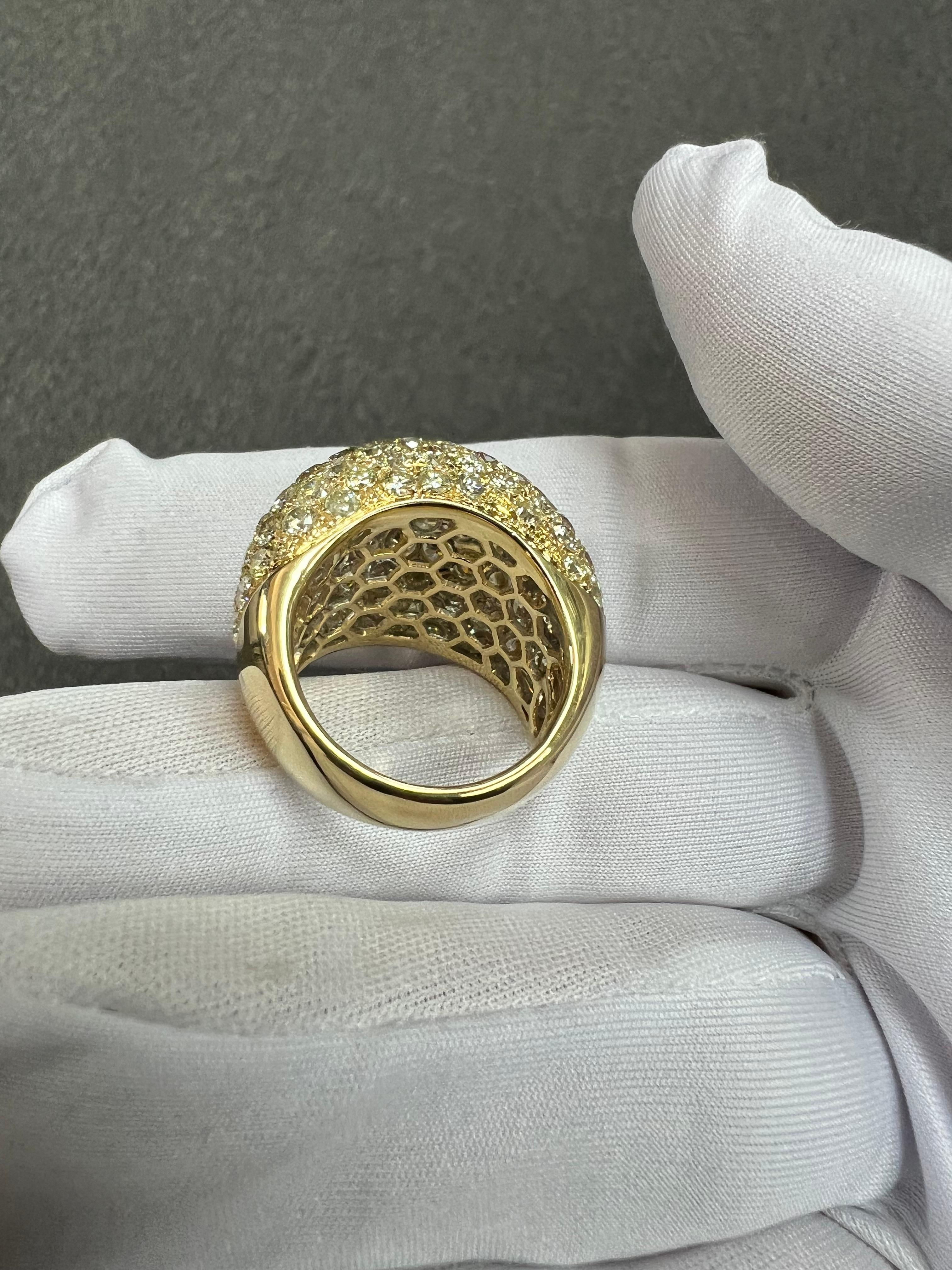 XL Pave Diamond 18k Yellow Gold Dome Ring For Sale 10