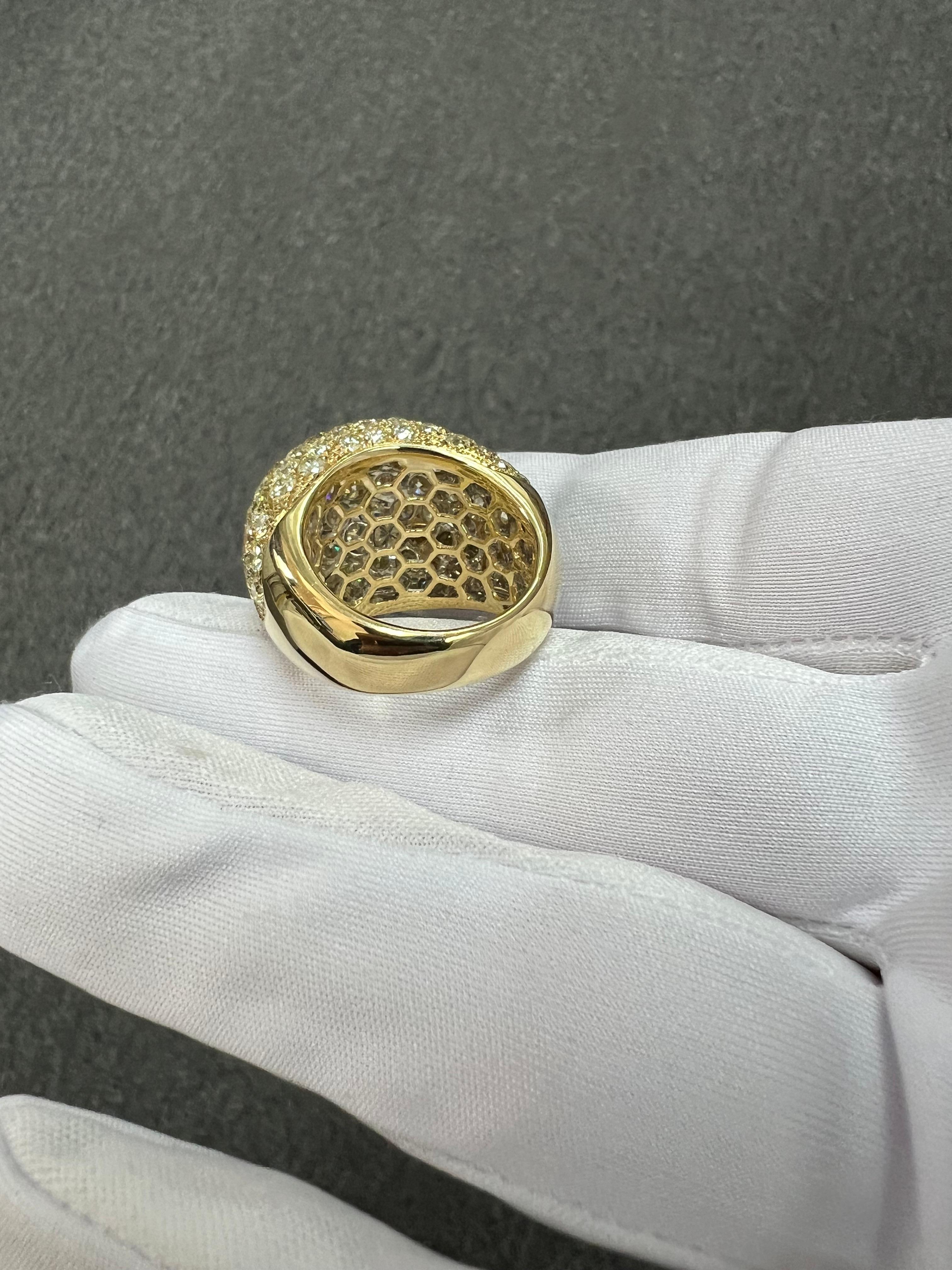 XL Pave Diamond 18k Yellow Gold Dome Ring For Sale 11