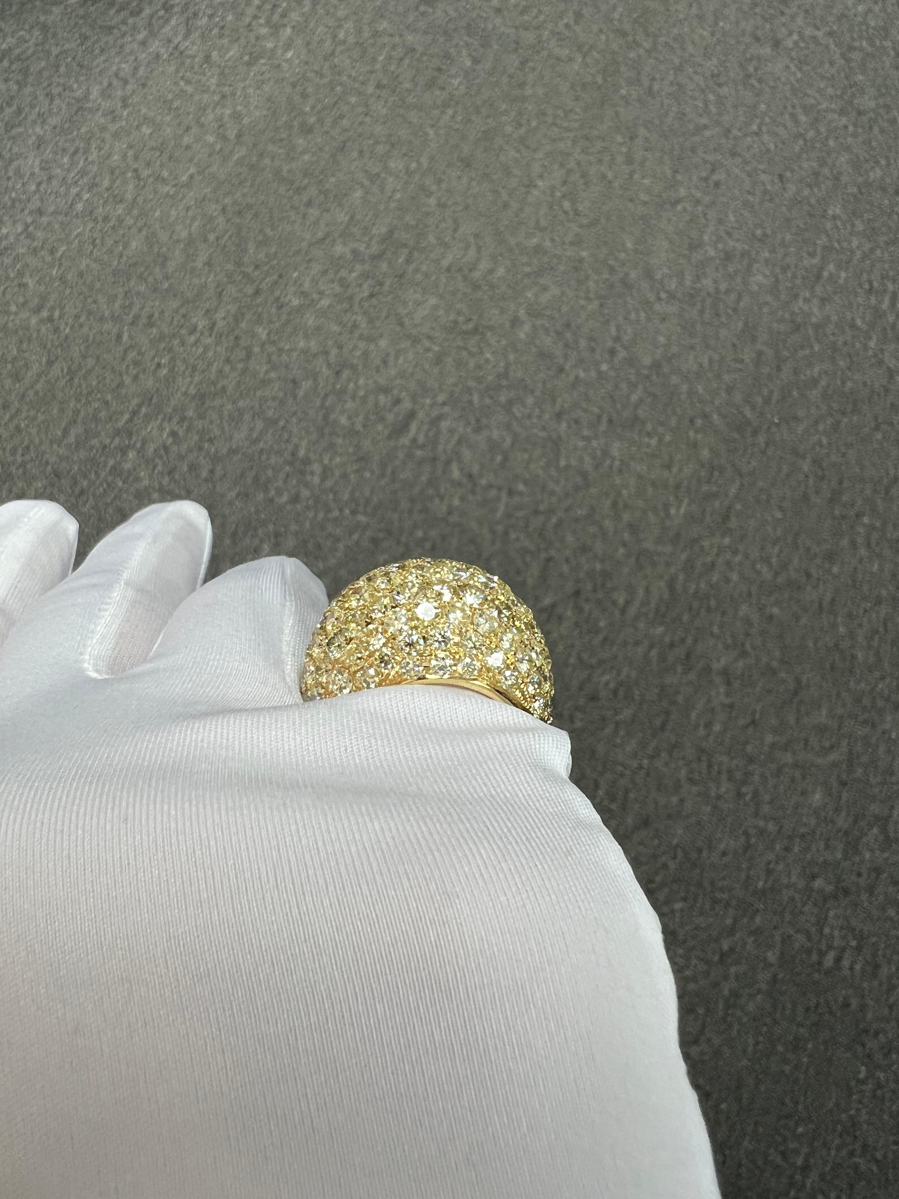 Contemporary XL Pave Diamond 18k Yellow Gold Dome Ring For Sale