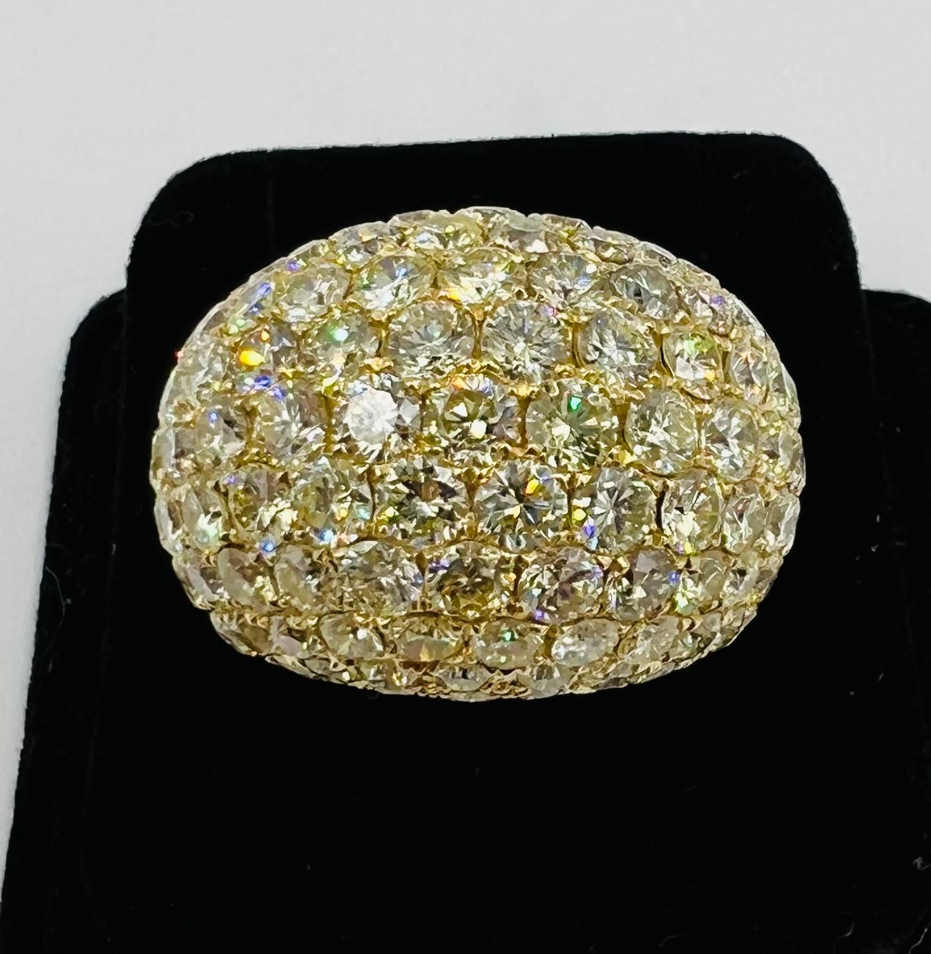 Round Cut XL Pave Diamond 18k Yellow Gold Dome Ring For Sale