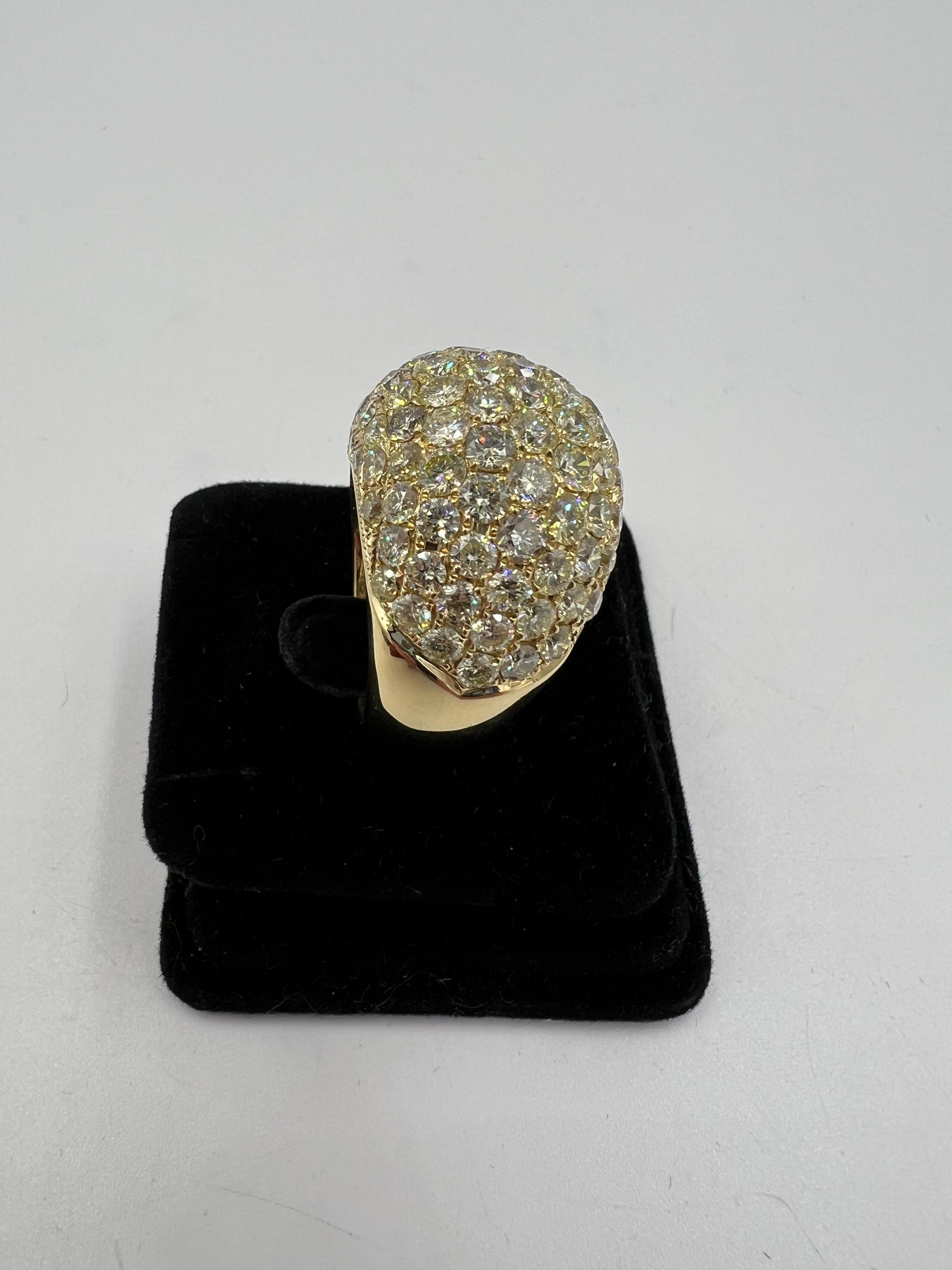 Women's or Men's XL Pave Diamond 18k Yellow Gold Dome Ring For Sale
