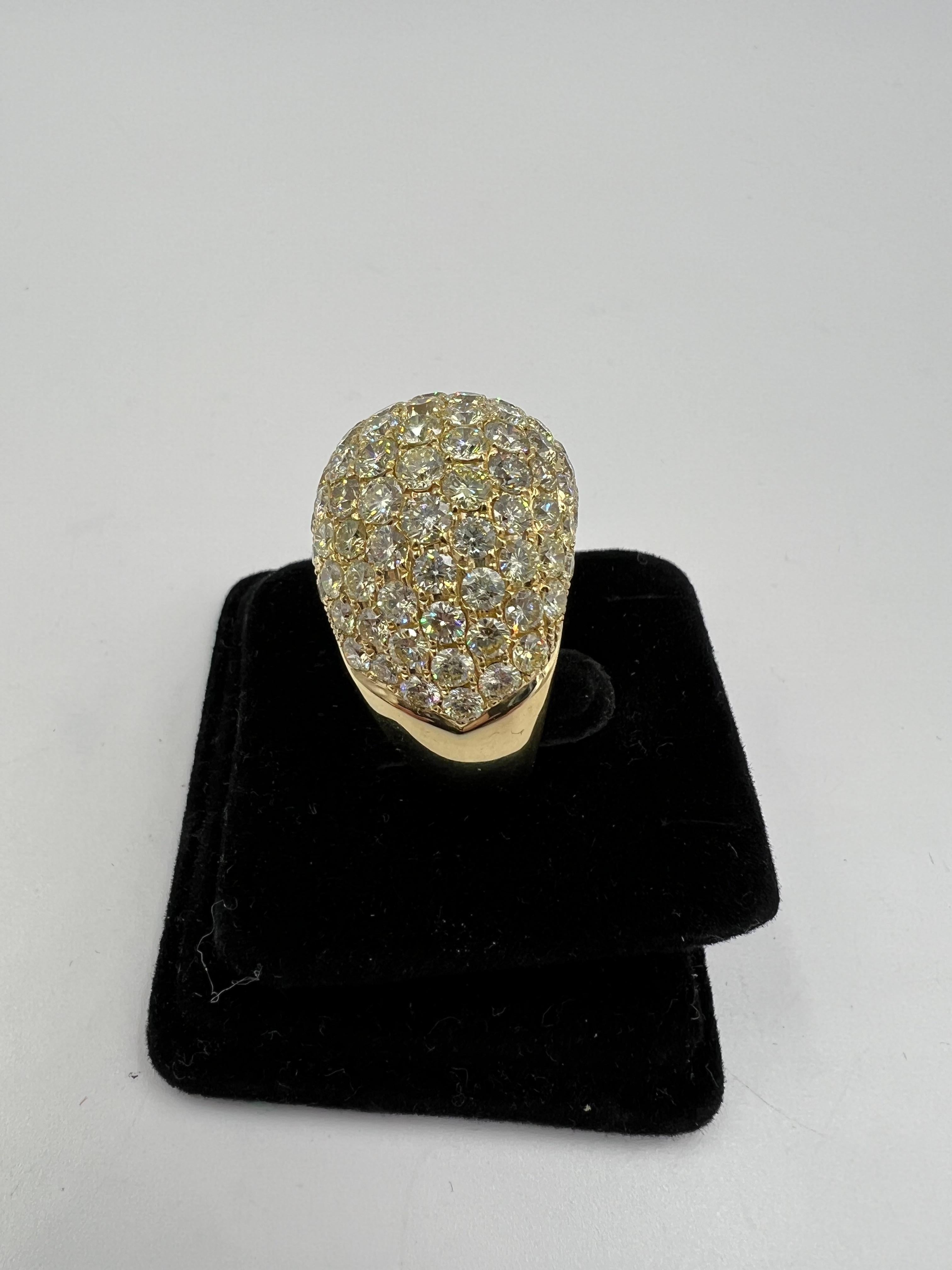 XL Pave Diamond 18k Yellow Gold Dome Ring For Sale 1