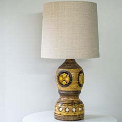 XL Pelletier Brown Warm Tones Ceramic Lamp, Custom Silk Lampshade by R. Houben