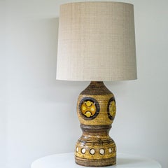 XL Pelletier Lampe en céramique brune aux tons chauds, abat-jour en soie personnalisé par R. Houben