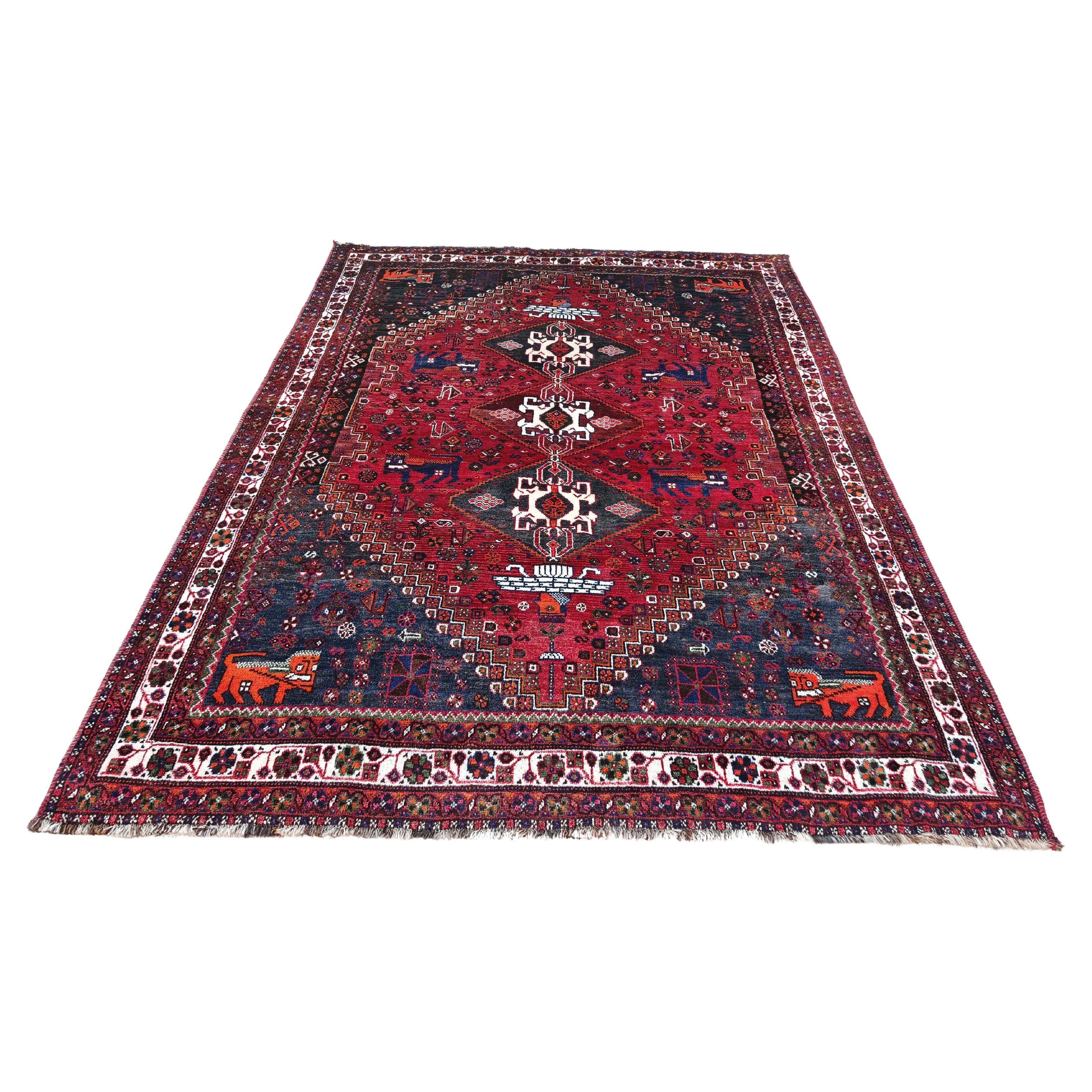 XL Persian Shiraz Rug with Persepolis motifs, hand-knotted in natural dyed wool For Sale