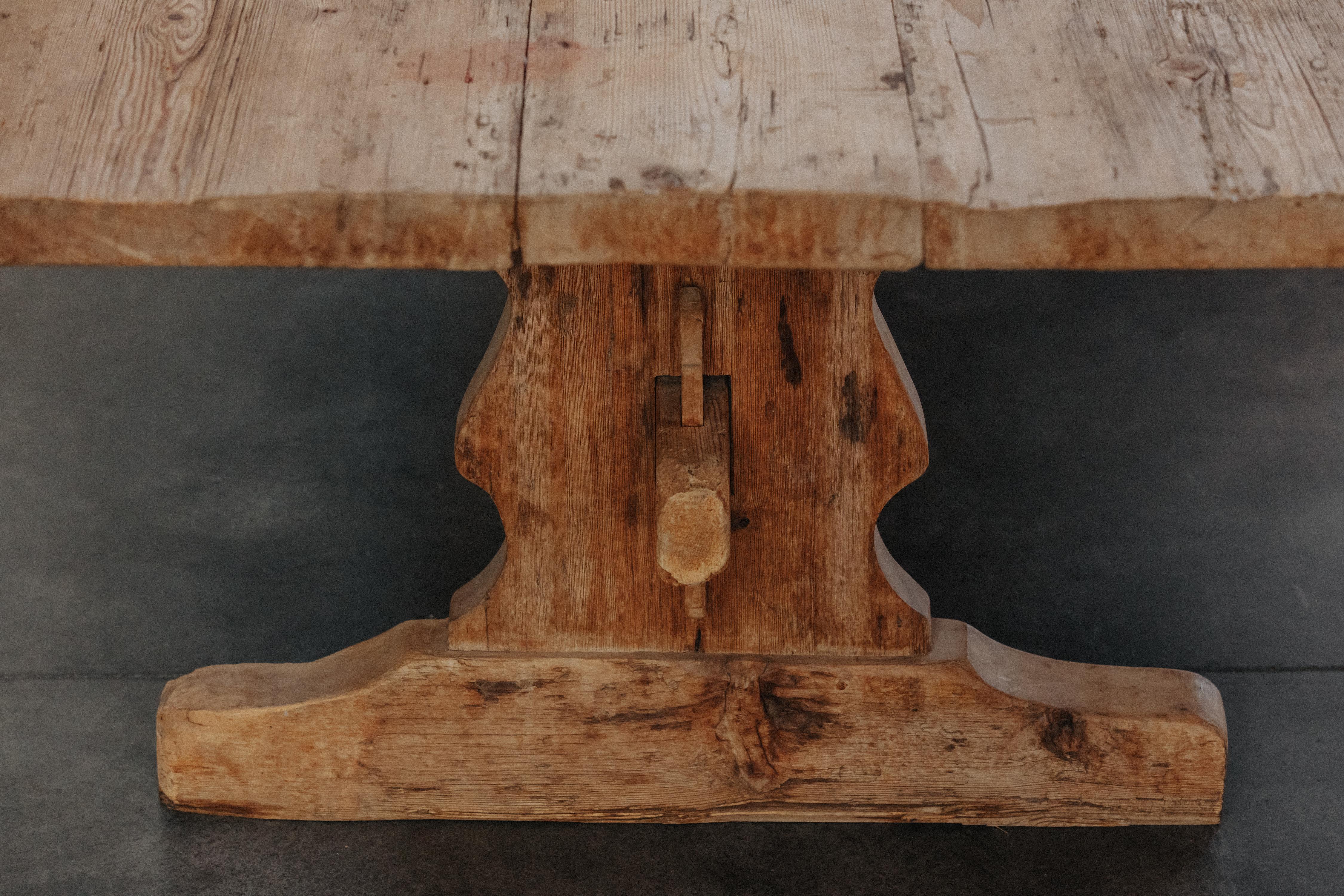 XL Pine Bockbord Dining Table From Sweden, Circa 1780.  Solid pine construction with fantastic wear and use.  Disassembles into four pieces for shipping if needed.

