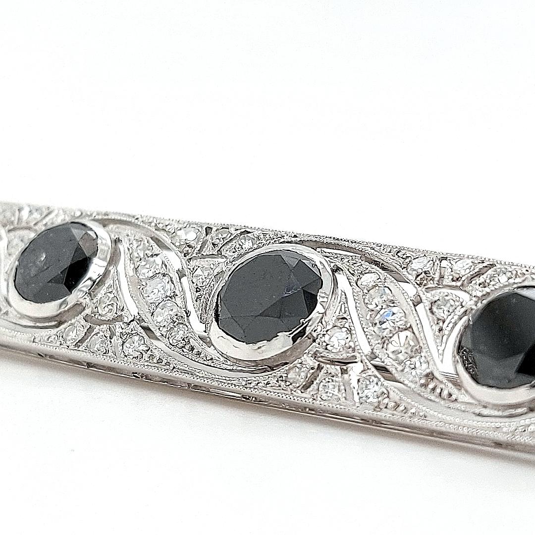 Extra Large Platinum Brooch Set with 8ct Black and 1ct White Diamonds For Sale 4