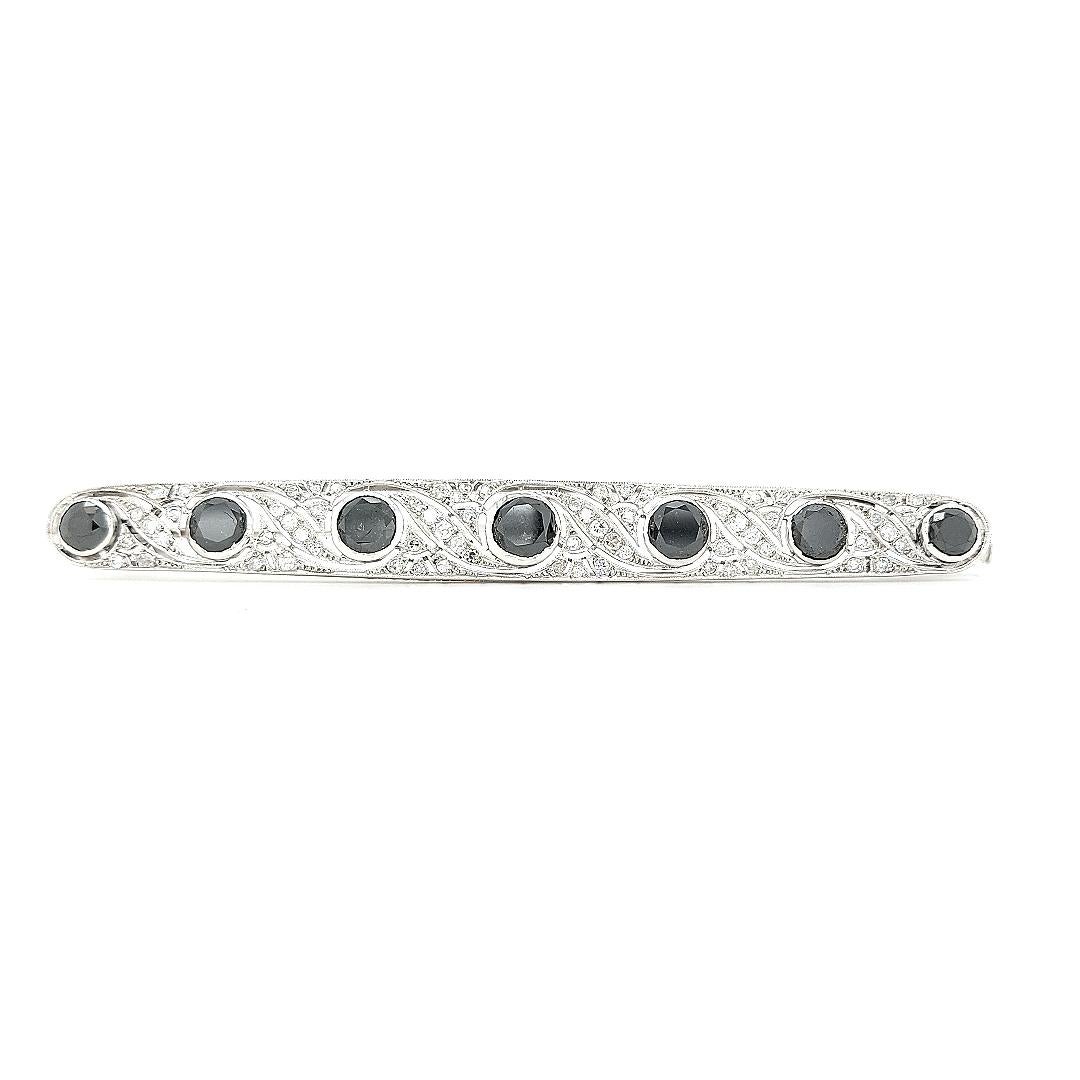 Art Deco Extra Large Platinum Brooch Set with 8ct Black and 1ct White Diamonds For Sale